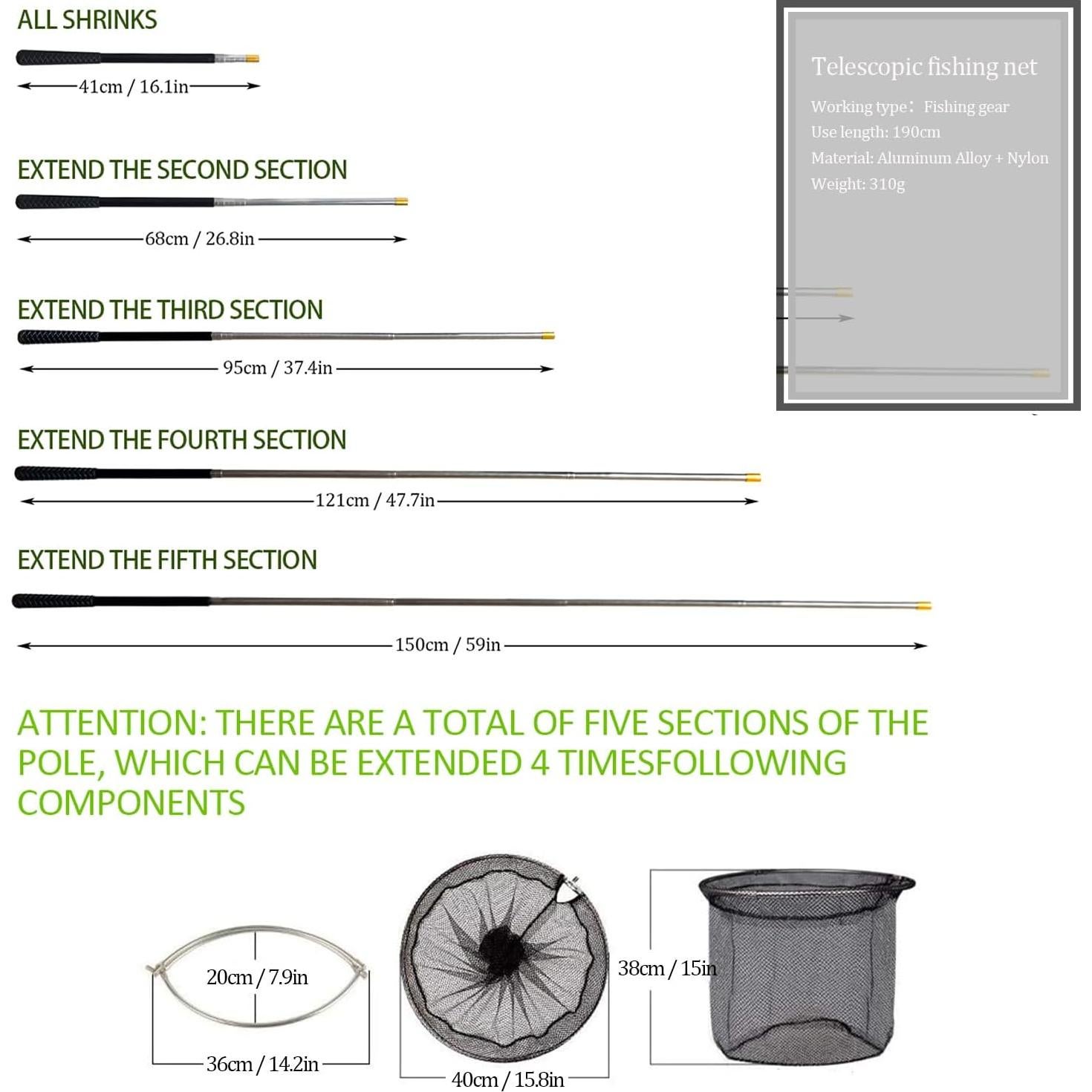 Red de pesca telescópica YSDSDAKA 75" (190.5 cm) nylon goma