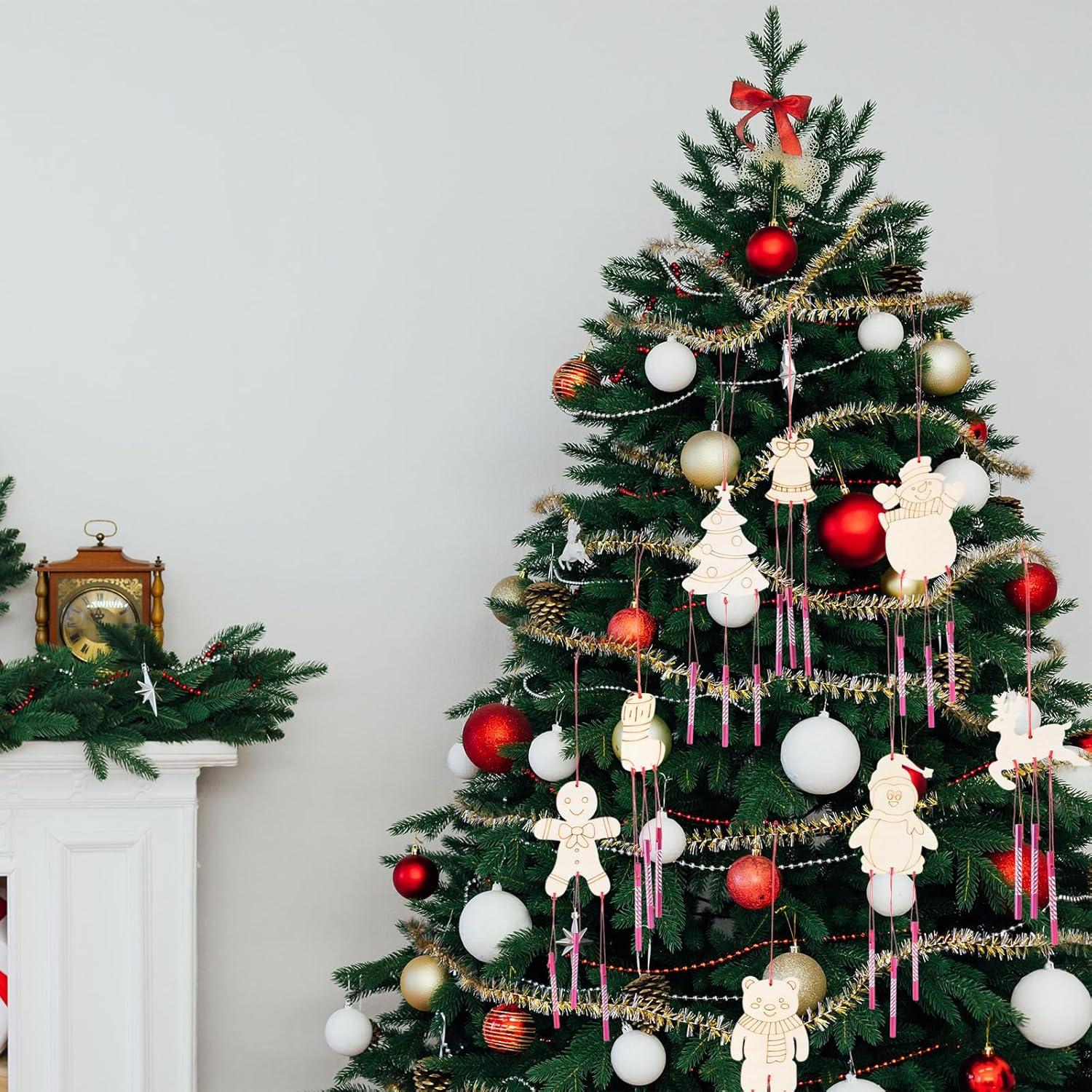 Kit de Campanas de Viento de Madera Tuanse 24 Piezas Navidad