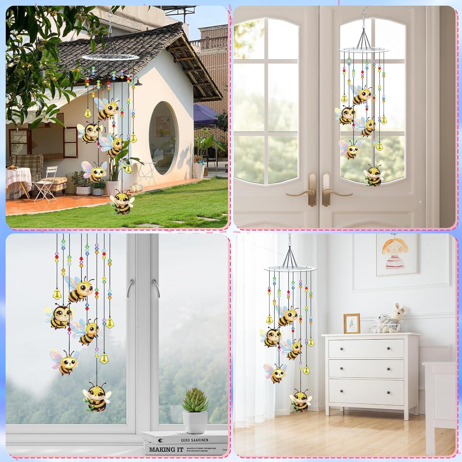 Kit de Campanas de Viento de Diamante Bowetile Abeja 9 Piezas