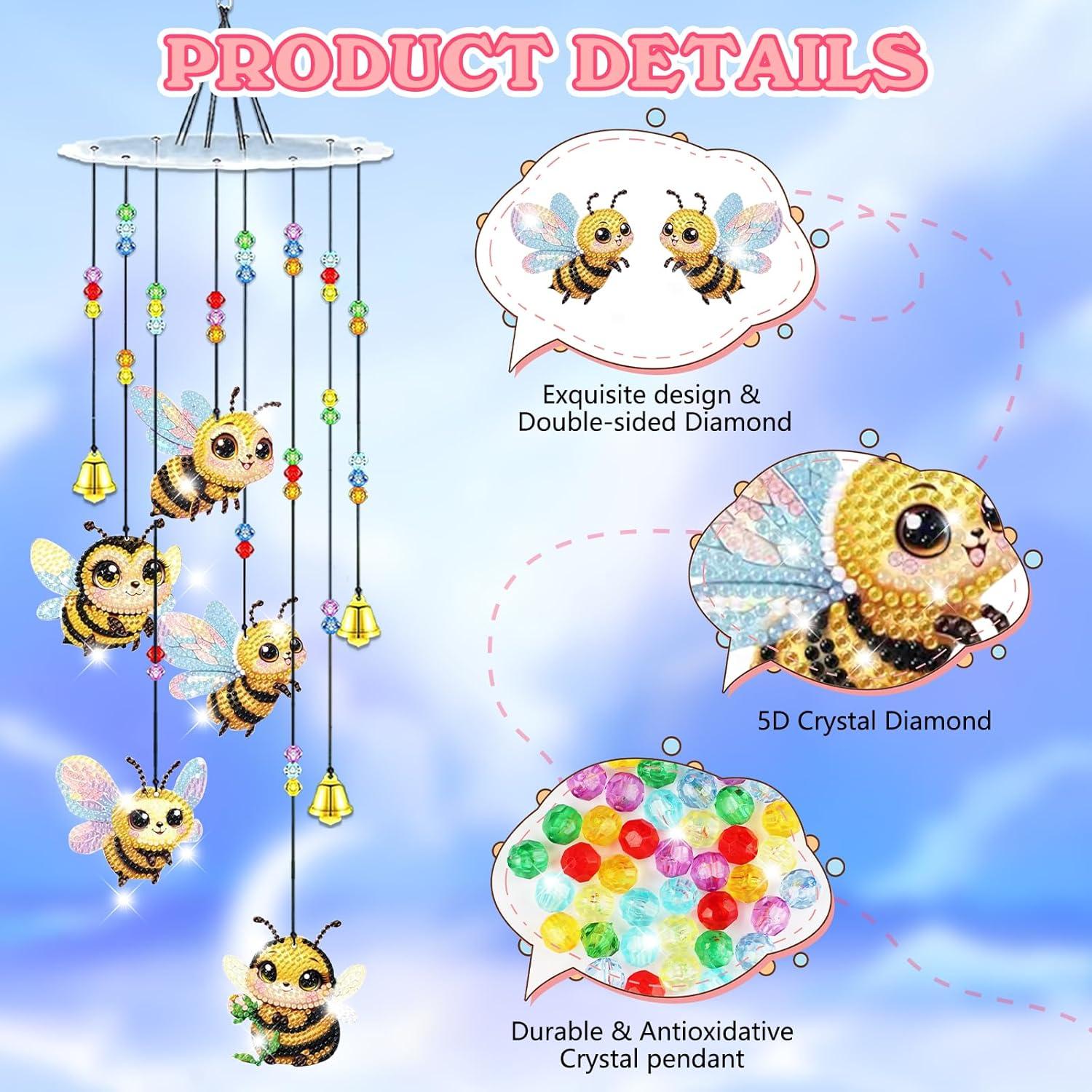 Kit de Campanas de Viento de Diamante Bowetile Abeja 9 Piezas
