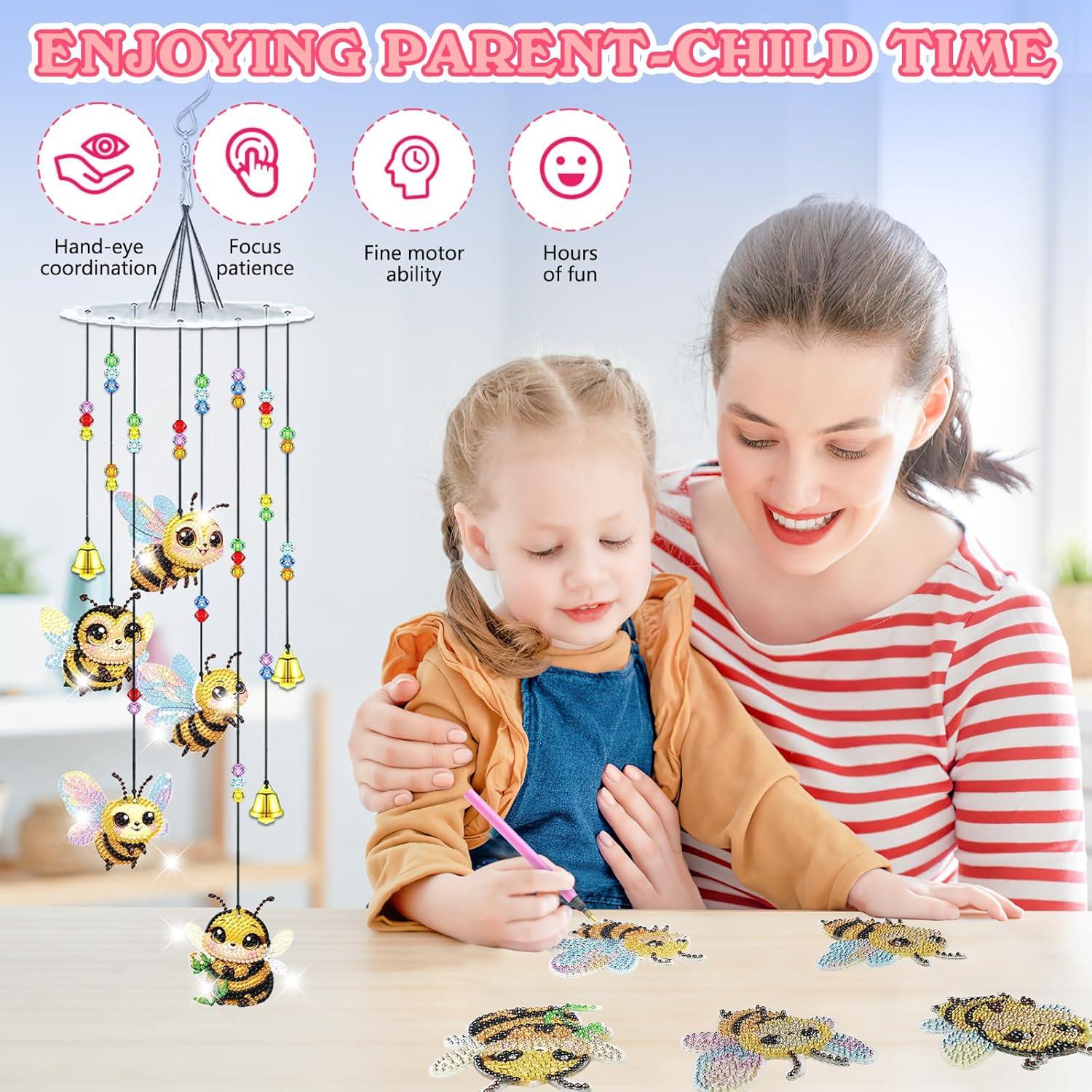 Kit de Campanas de Viento de Diamante Bowetile Abeja 9 Piezas