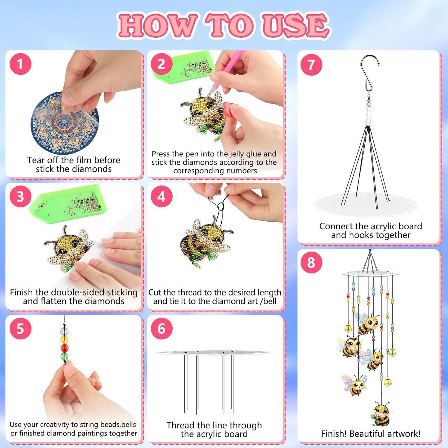 Kit de Campanas de Viento de Diamante Bowetile Abeja 9 Piezas