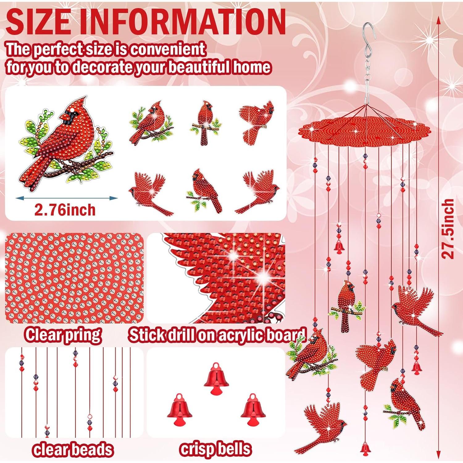 Campana de Viento Yousoontic Cardenal Pintura de Diamante 6-7 cm