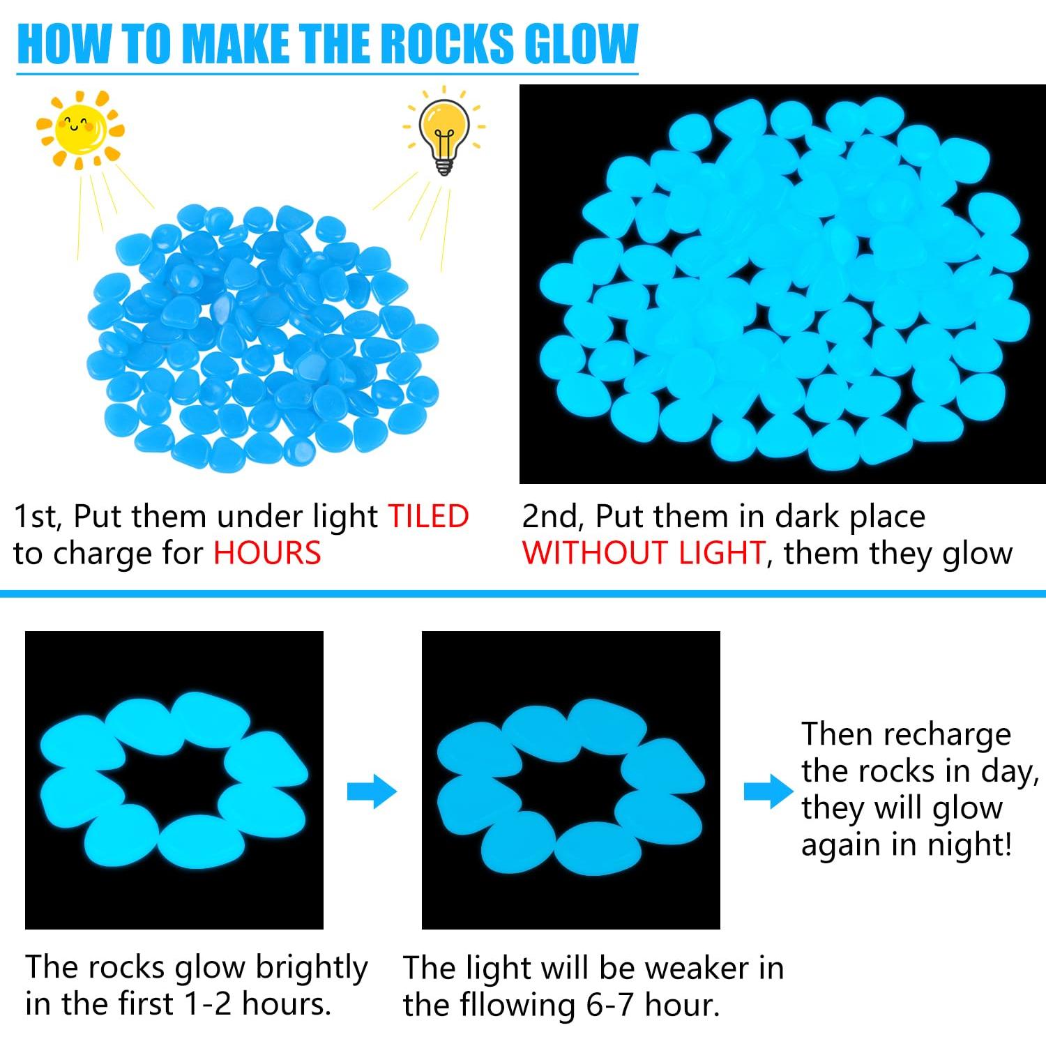 Guijarros Brillantes en la Oscuridad 500pcs Azul - Decoración Jardín