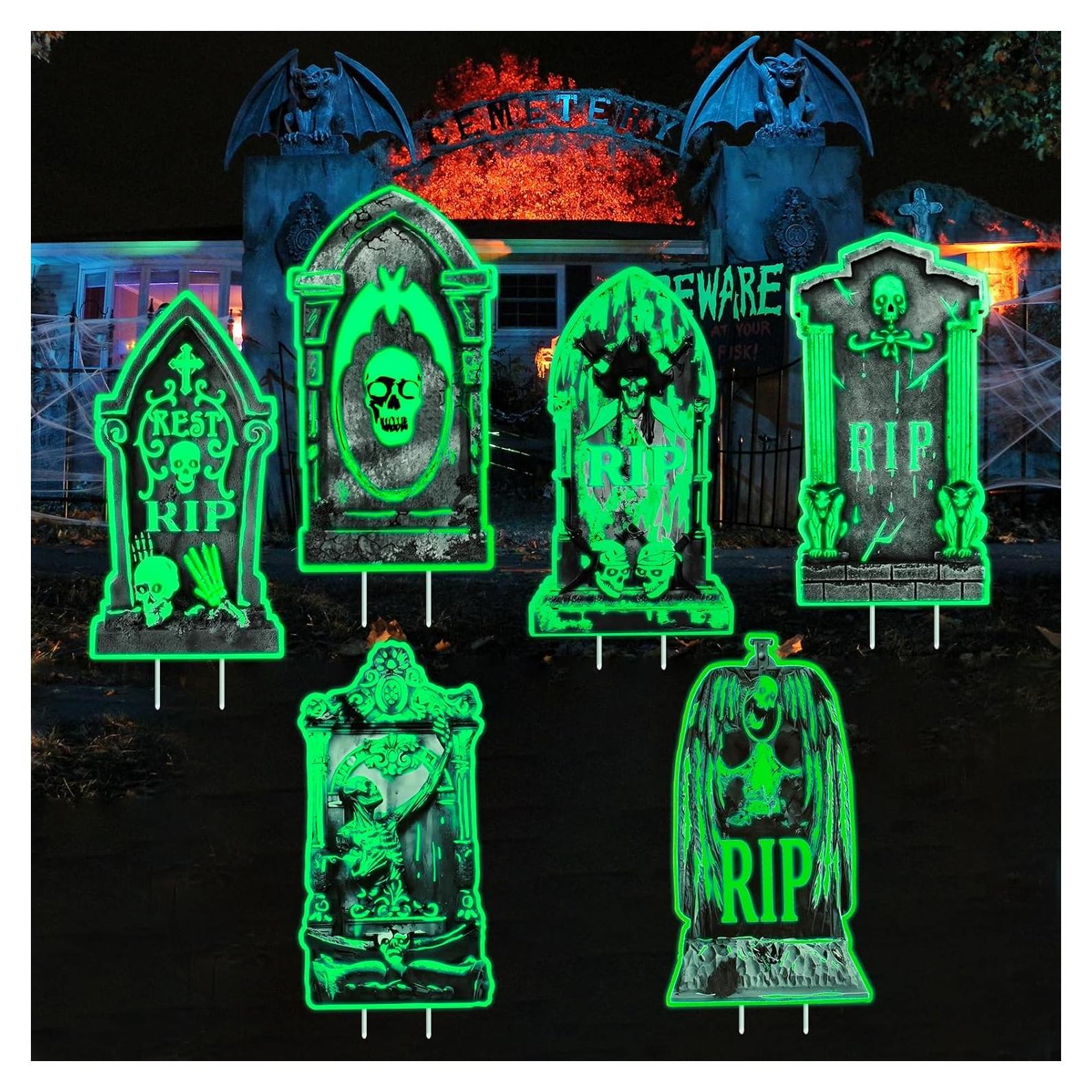 6 Lápidas Luminosas de Halloween con Estacas - Decoración Jardín