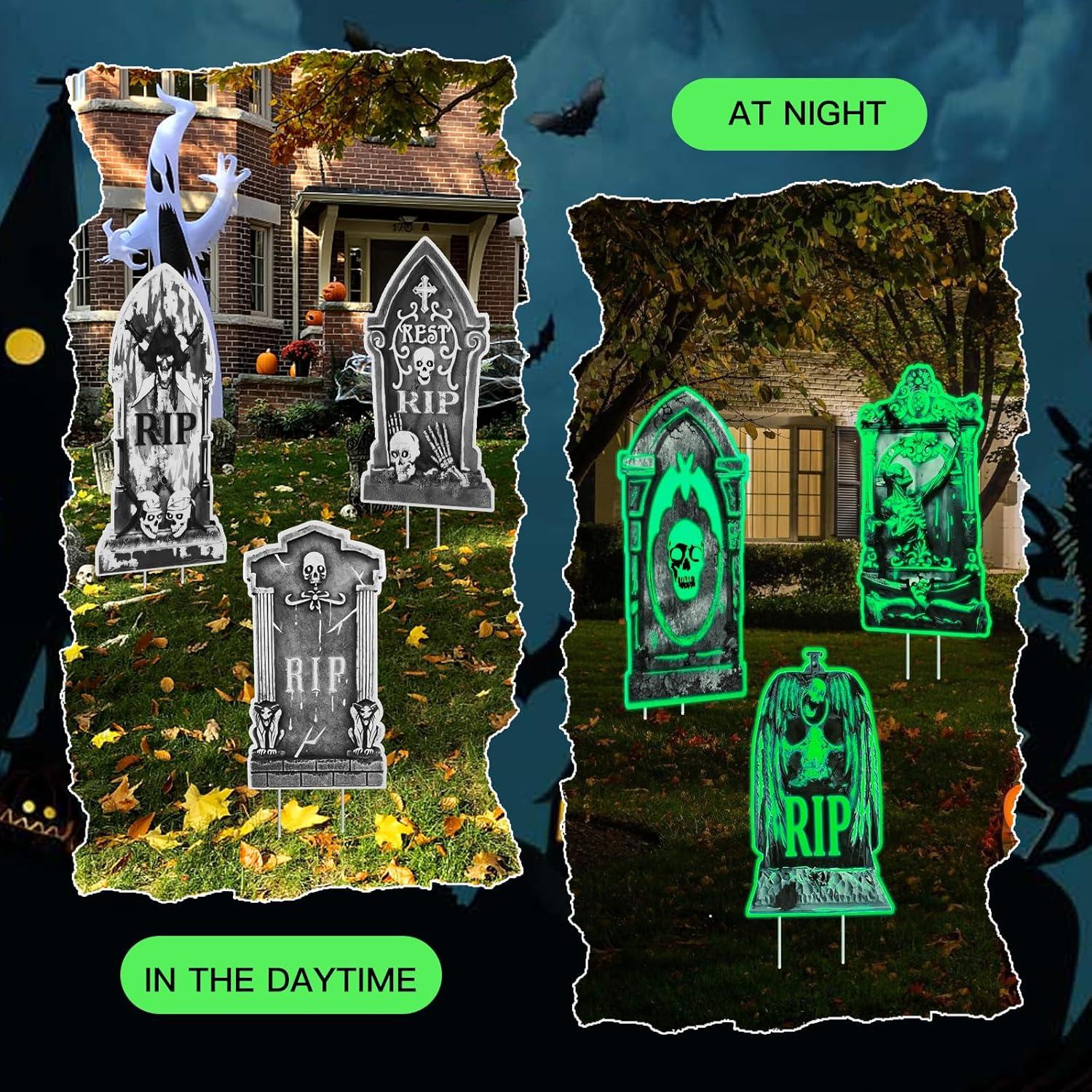 6 Lápidas Luminosas de Halloween con Estacas - Decoración Jardín
