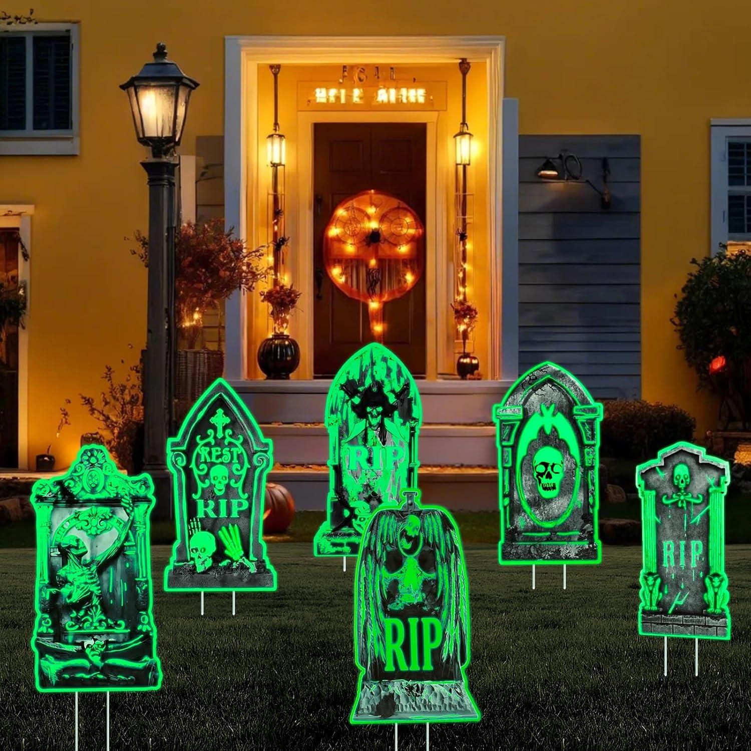 6 Lápidas Luminosas de Halloween con Estacas - Decoración Jardín