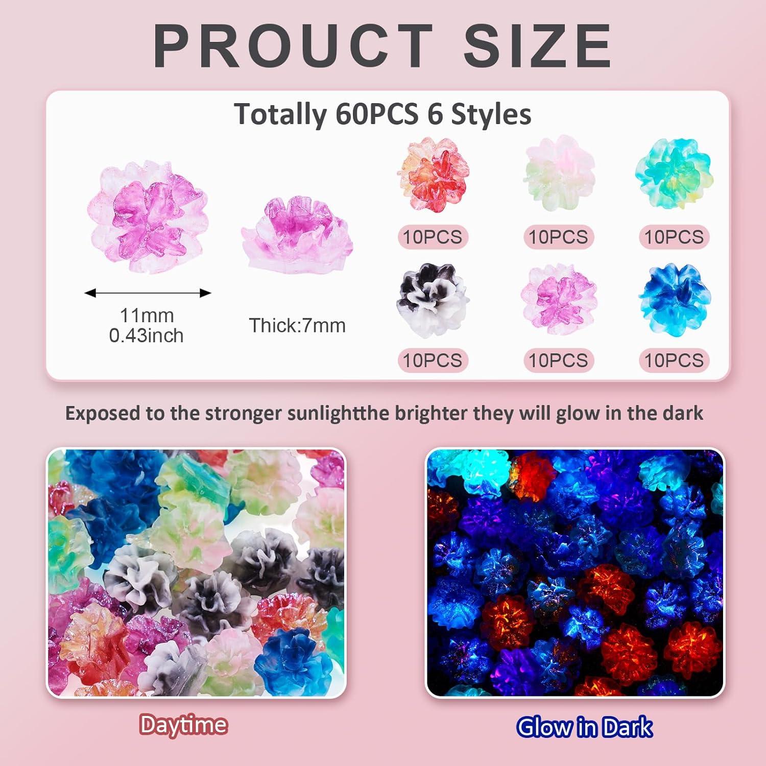 60 Piezas Cabochones Flores Brillan en la Oscuridad Resina