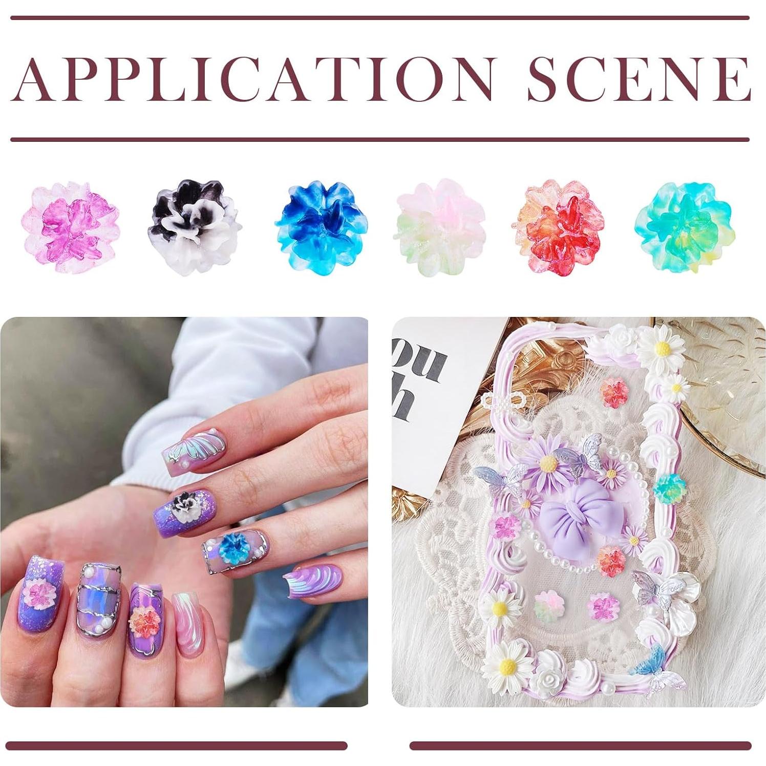 60 Piezas Cabochones Flores Brillan en la Oscuridad Resina