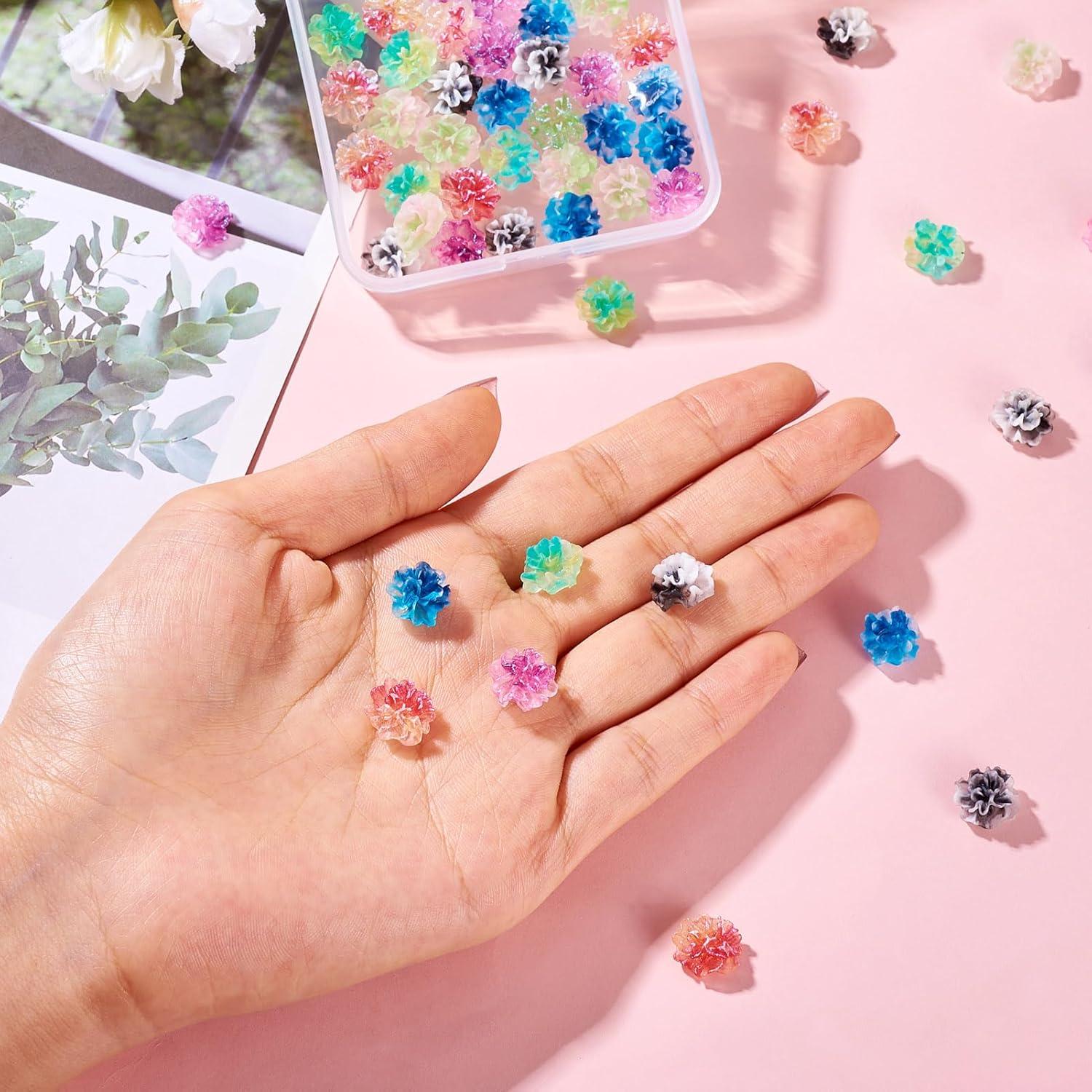 60 Piezas Cabochones Flores Brillan en la Oscuridad Resina