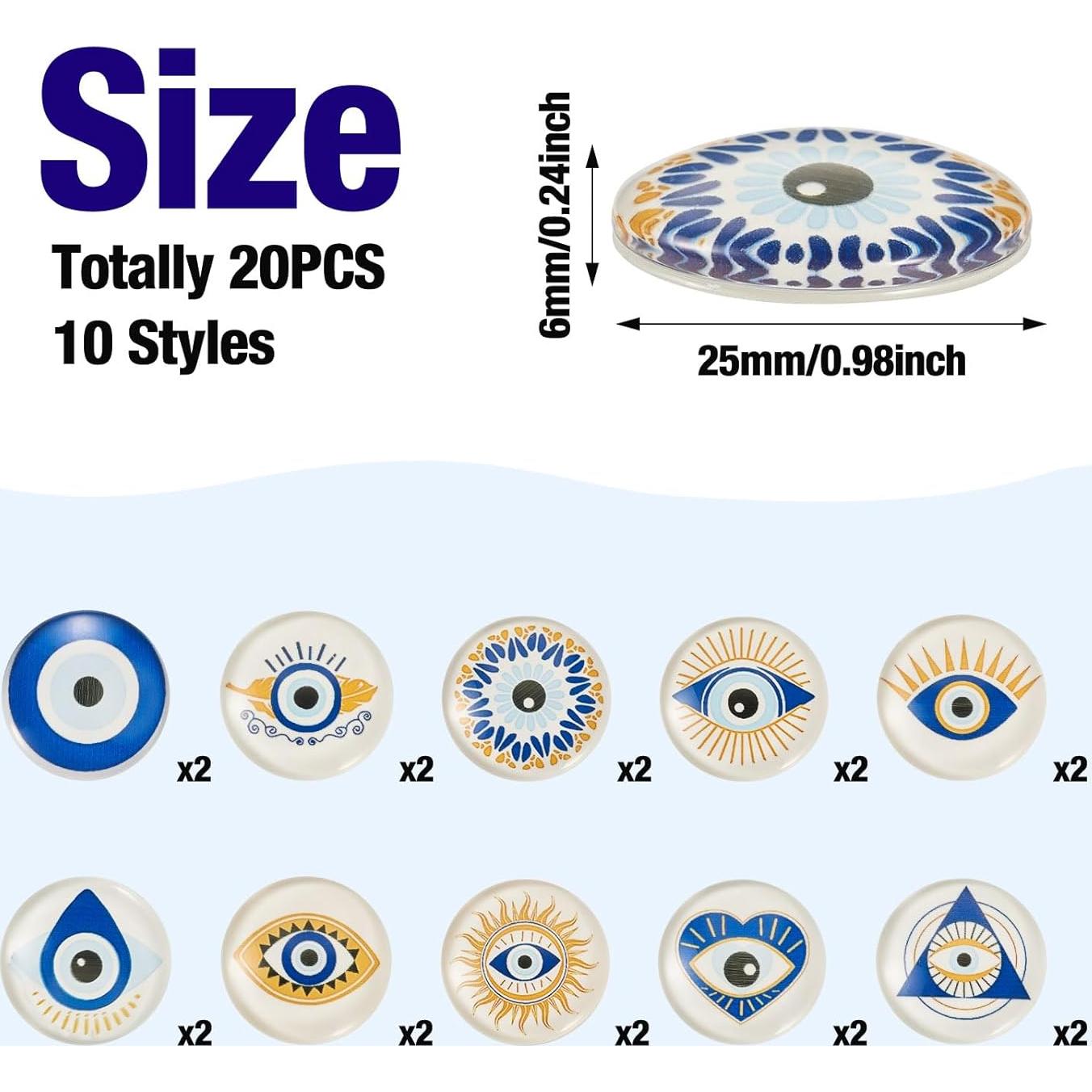 20 Piezas Cabochones de Vidrio Ojo Maligno Crafans 25mm