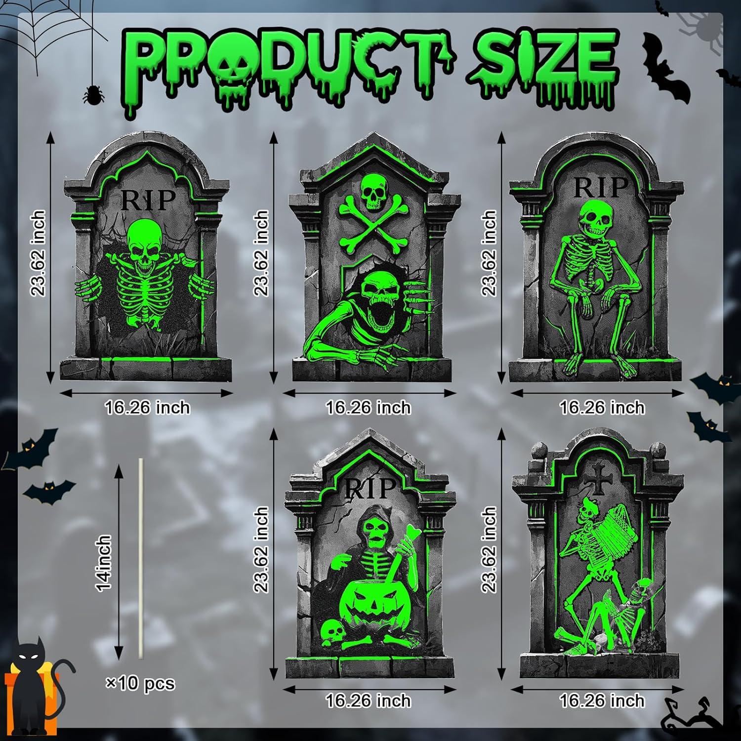 Decoraciones de Tumbas de Cementerio Halloween - 5 Piezas que Brillan