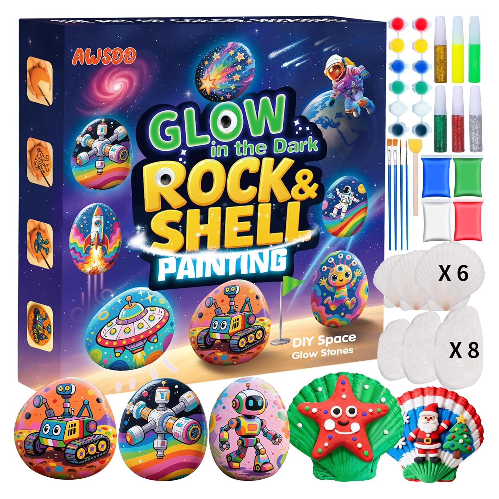 Kit de Pintura de Rocas y Conchas Awsoo - Brillan en la Oscuridad