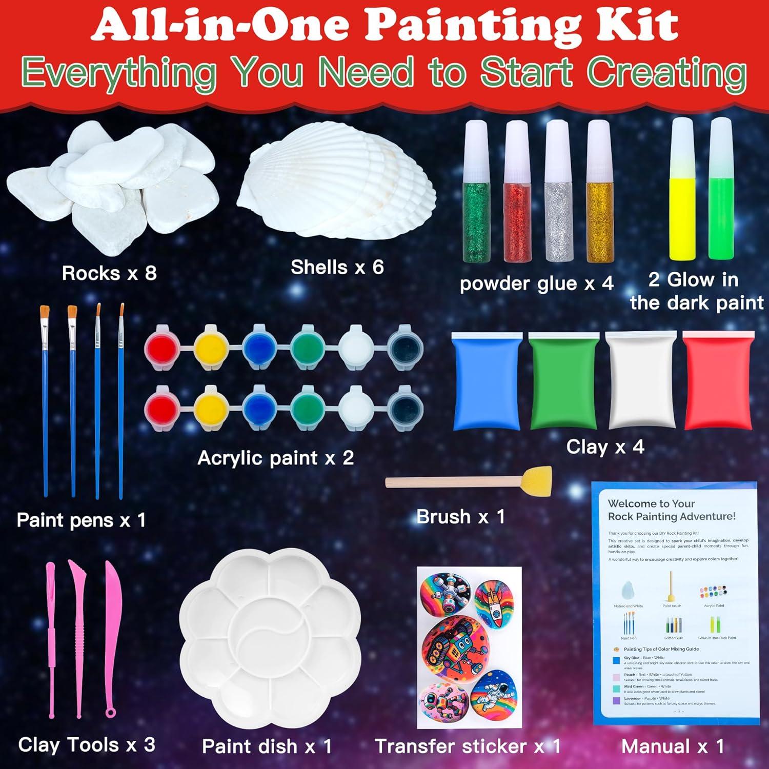 Kit de Pintura de Rocas y Conchas Awsoo - Brillan en la Oscuridad