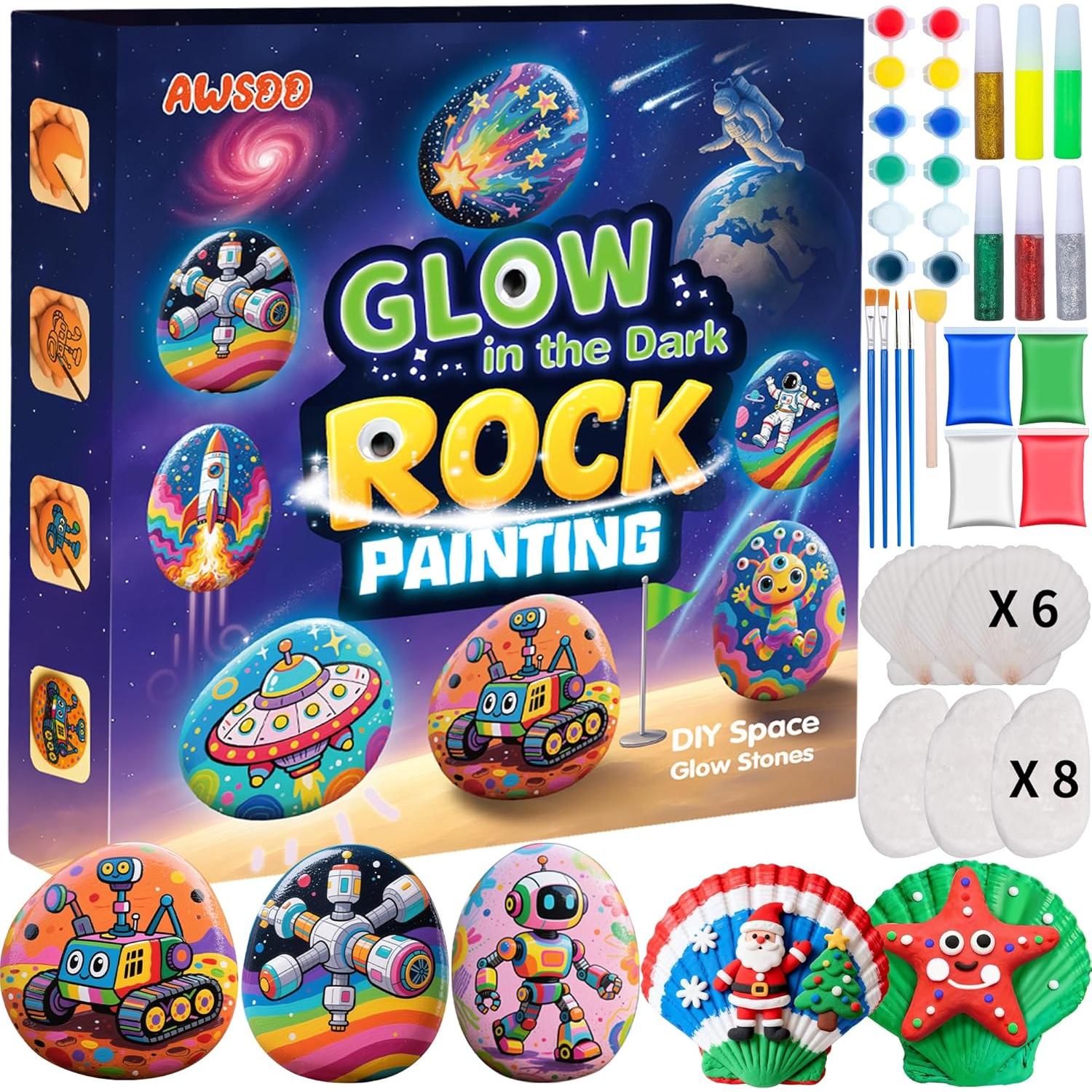 Kit de Pintura de Rocas y Conchas Awsoo - Brillan en la Oscuridad