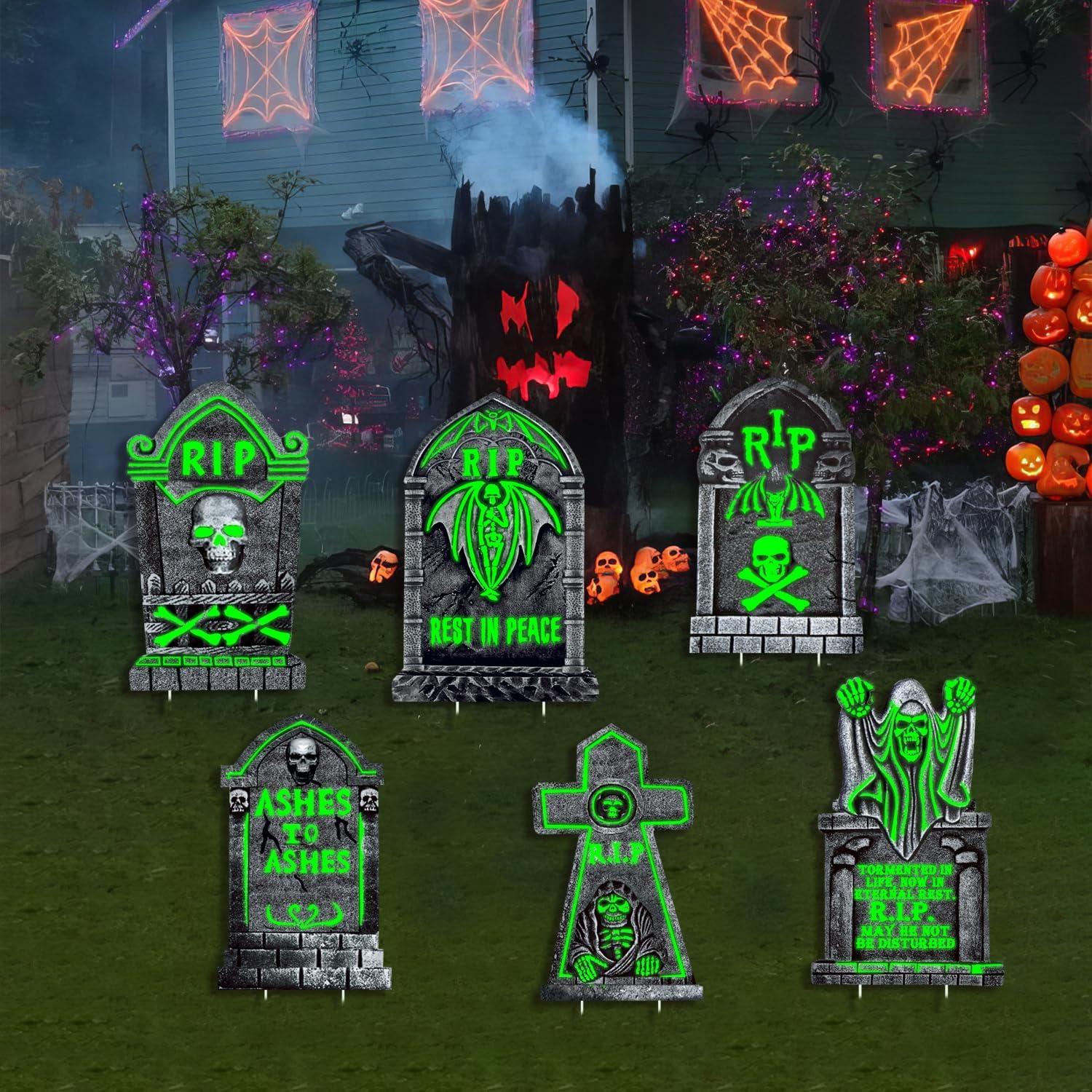 Decoraciones de Tumbas de Halloween CiniQy, Paquete de 6 Grandes