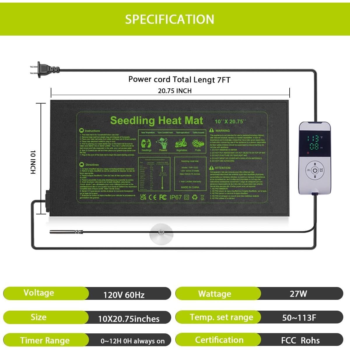Alfombrilla Térmica para Plantas HEATIDEAS 25.4x52.7cm con Termostato
