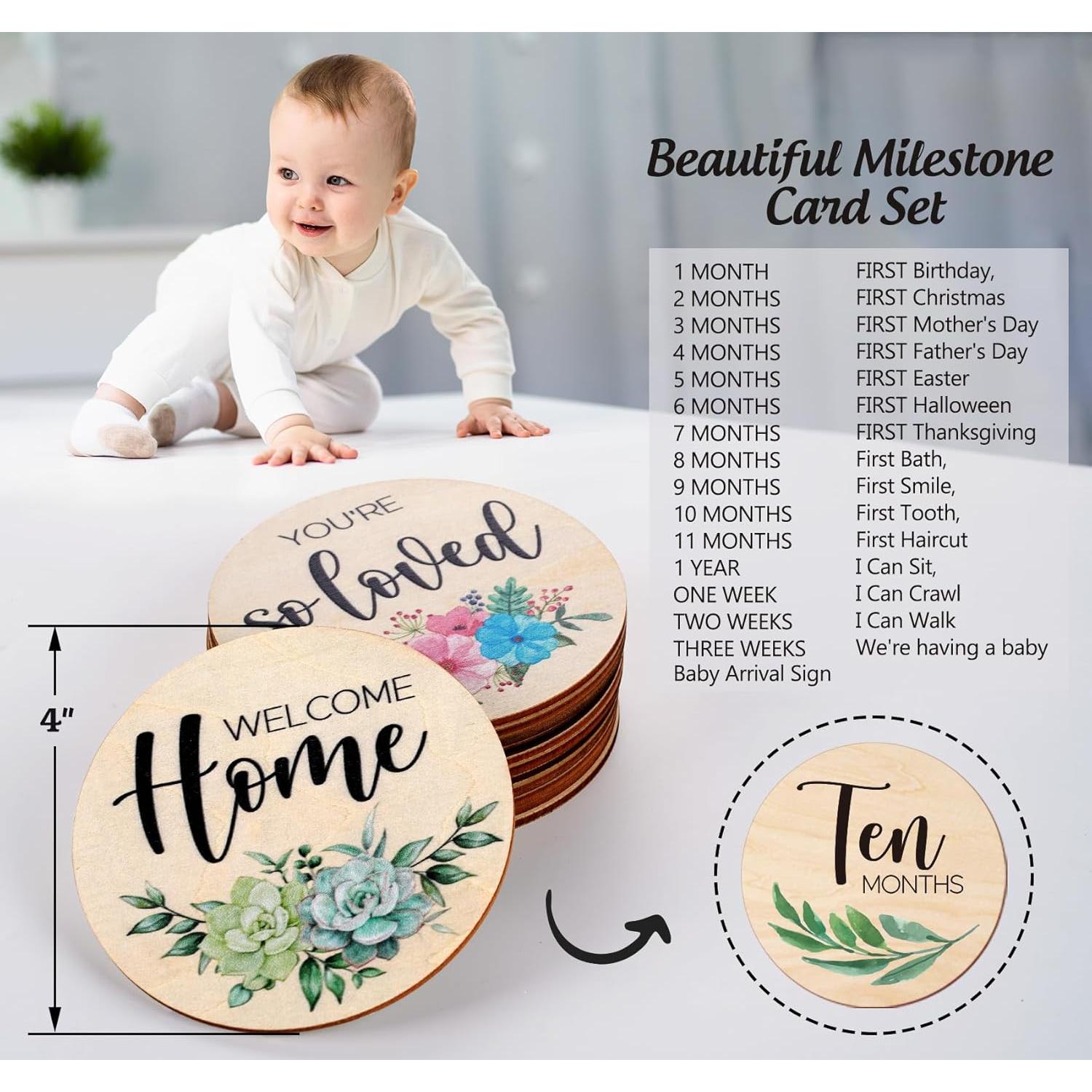 Tarjetas de Hitos Mensuales para Bebés HOUISM - 12 Discos de Madera