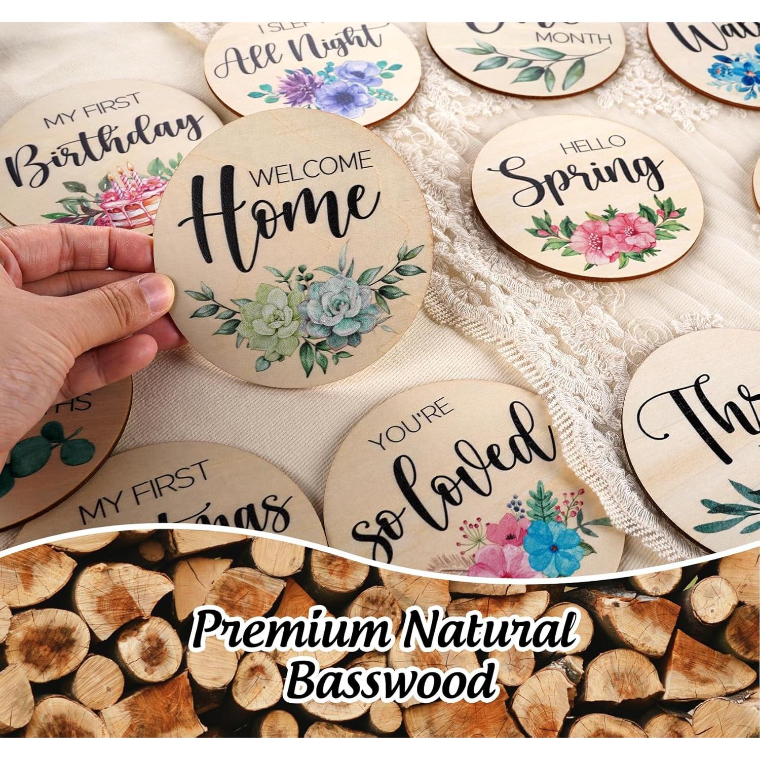 Tarjetas de Hitos Mensuales para Bebés HOUISM - 12 Discos de Madera