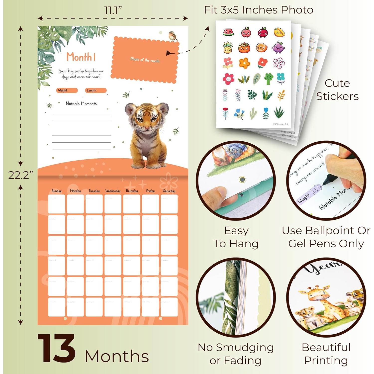 Calendario de Bebé Primer Año WOODAMORE con Stickers 27.94 cm
