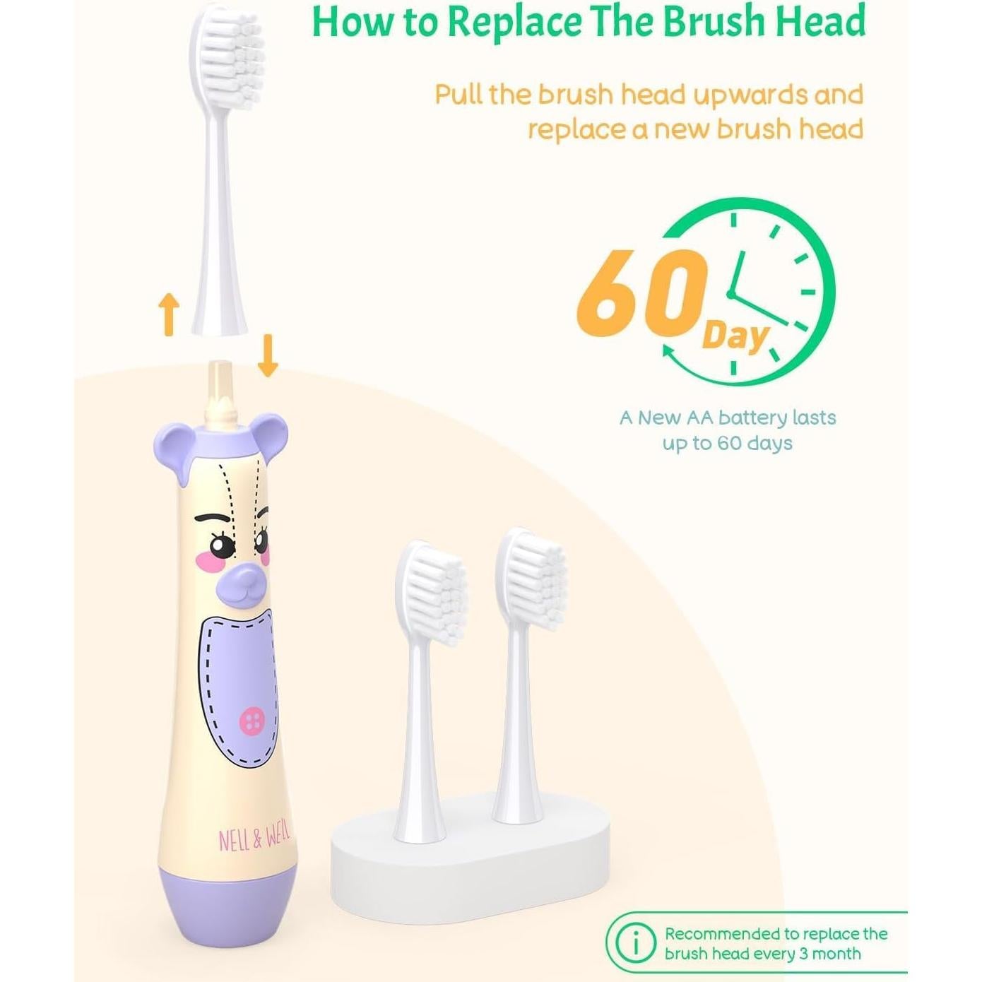 Cepillo de Dientes Eléctrico NELL&WELL para Niños IPX7