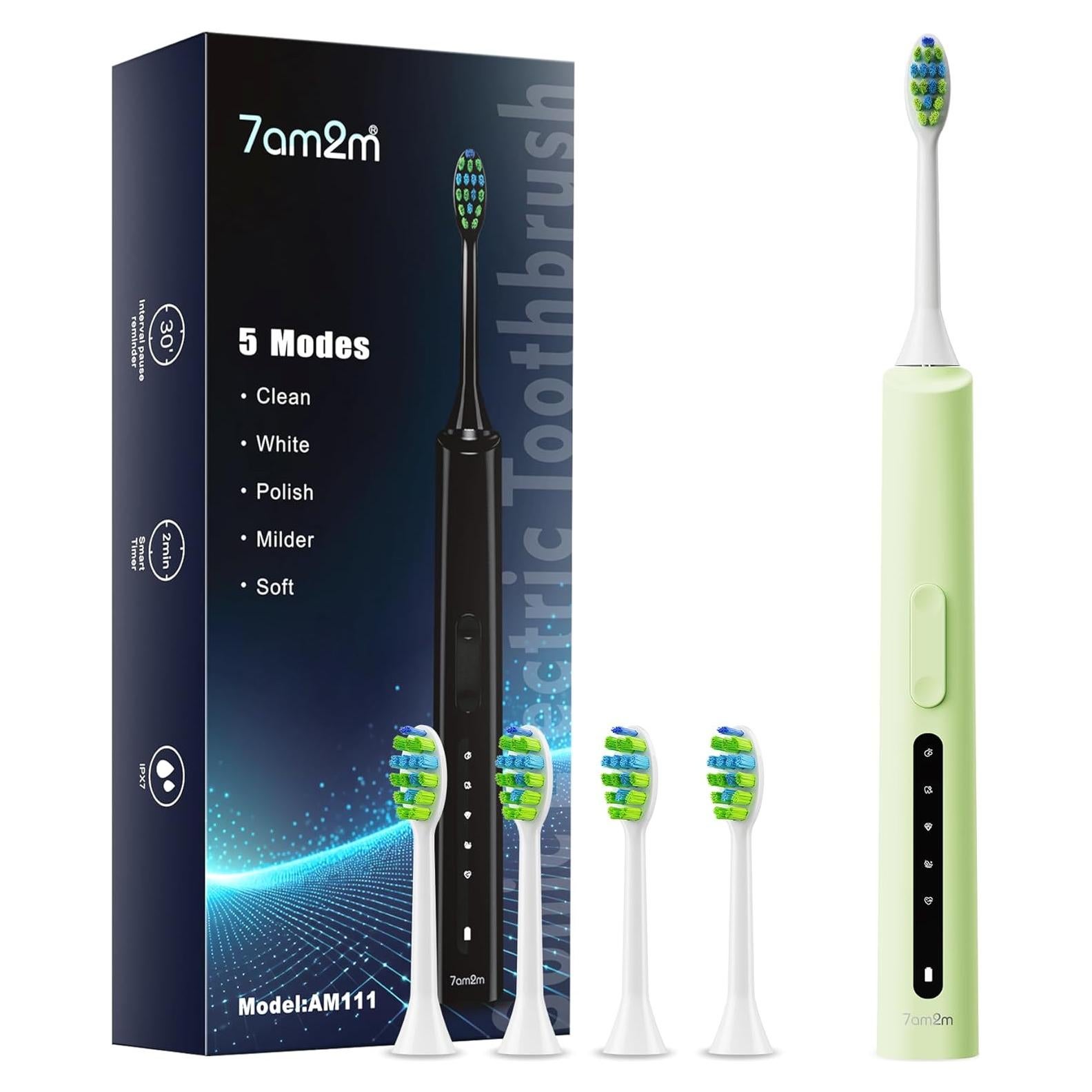 Cepillo de Dientes Eléctrico 7AM2M Verde, 5 Modos, Carga Rápida