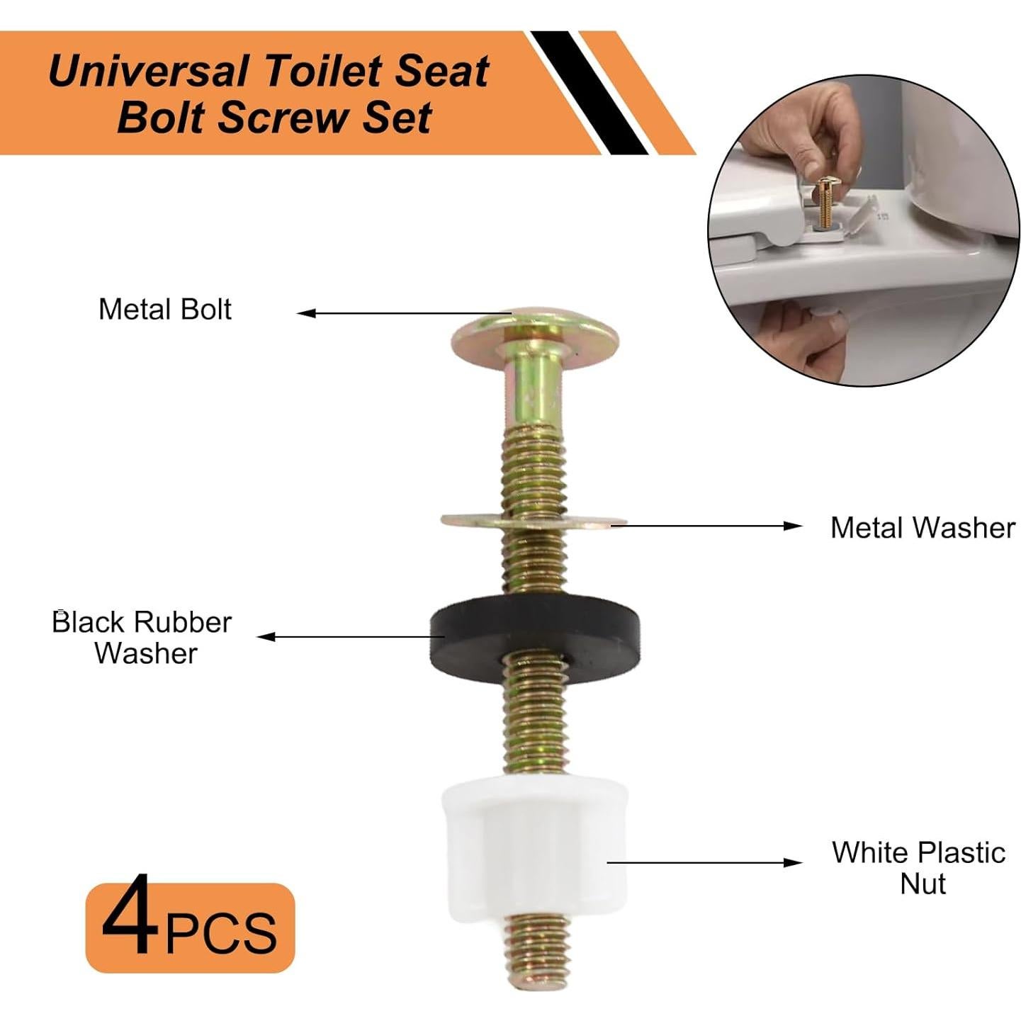 Kit de Tornillos para Asiento de Inodoro MVVM - 4 Piezas Universal