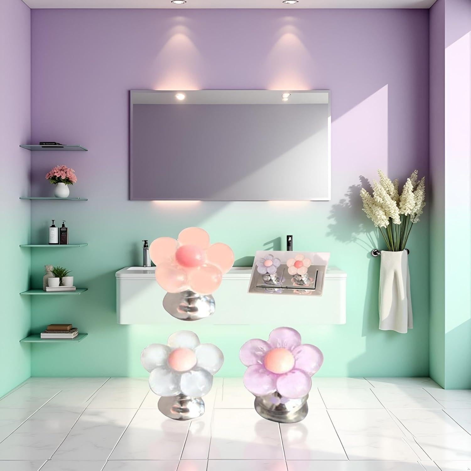 Juego de 3 Botones de Inodoro Multicolor Pxiryanlow Flor