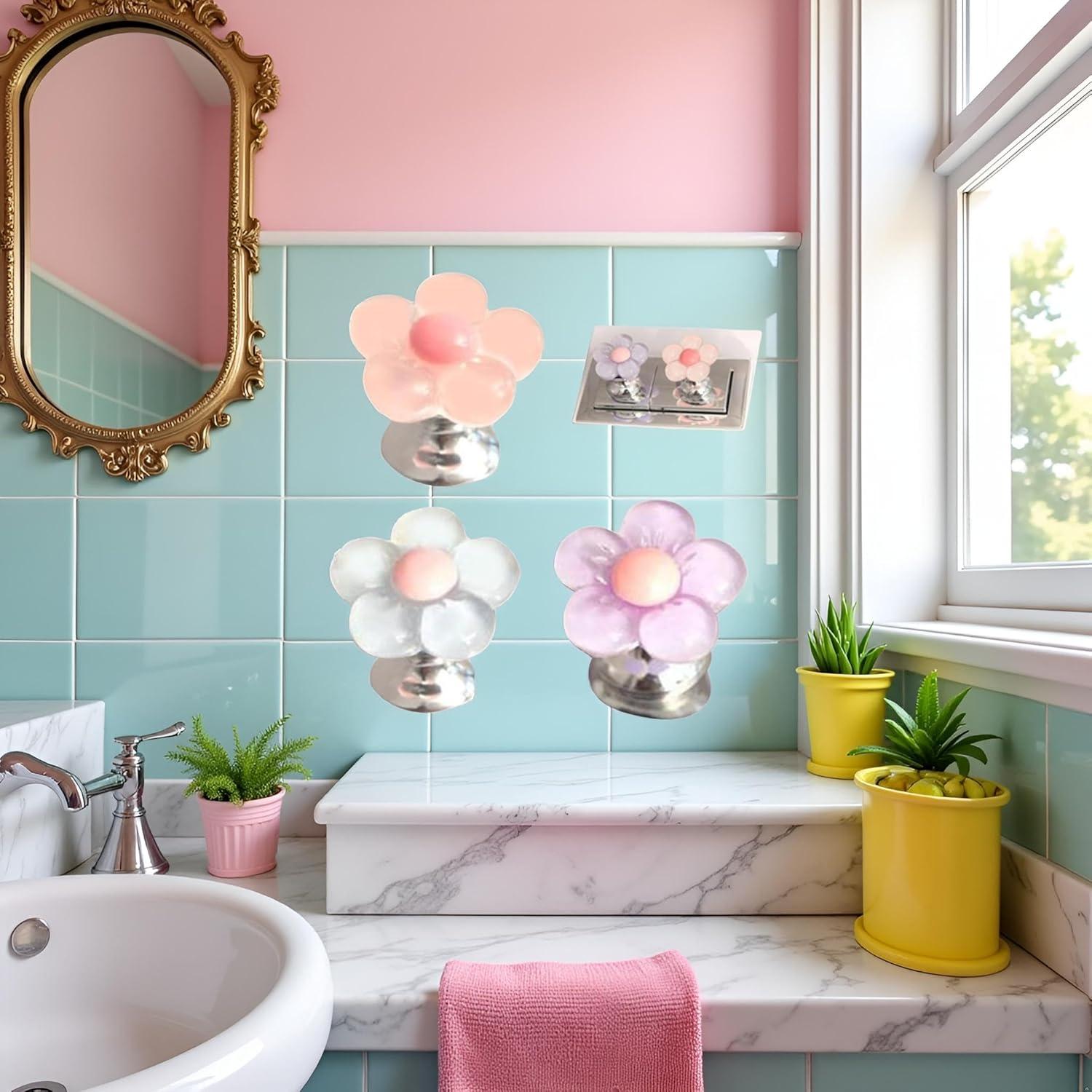 Juego de 3 Botones de Inodoro Multicolor Pxiryanlow Flor