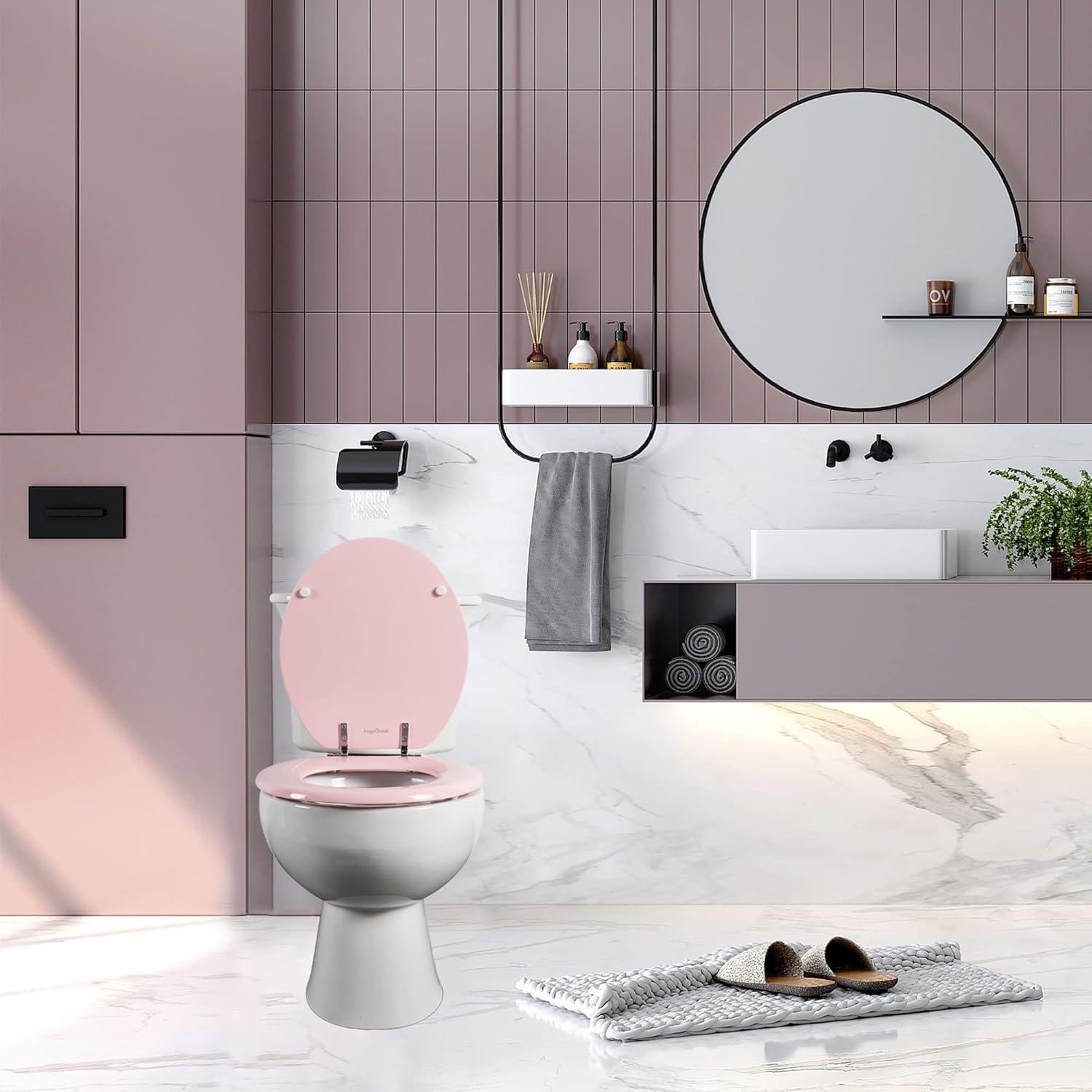 Asiento de Inodoro Redondo Rosa Angol Shiold de Madera