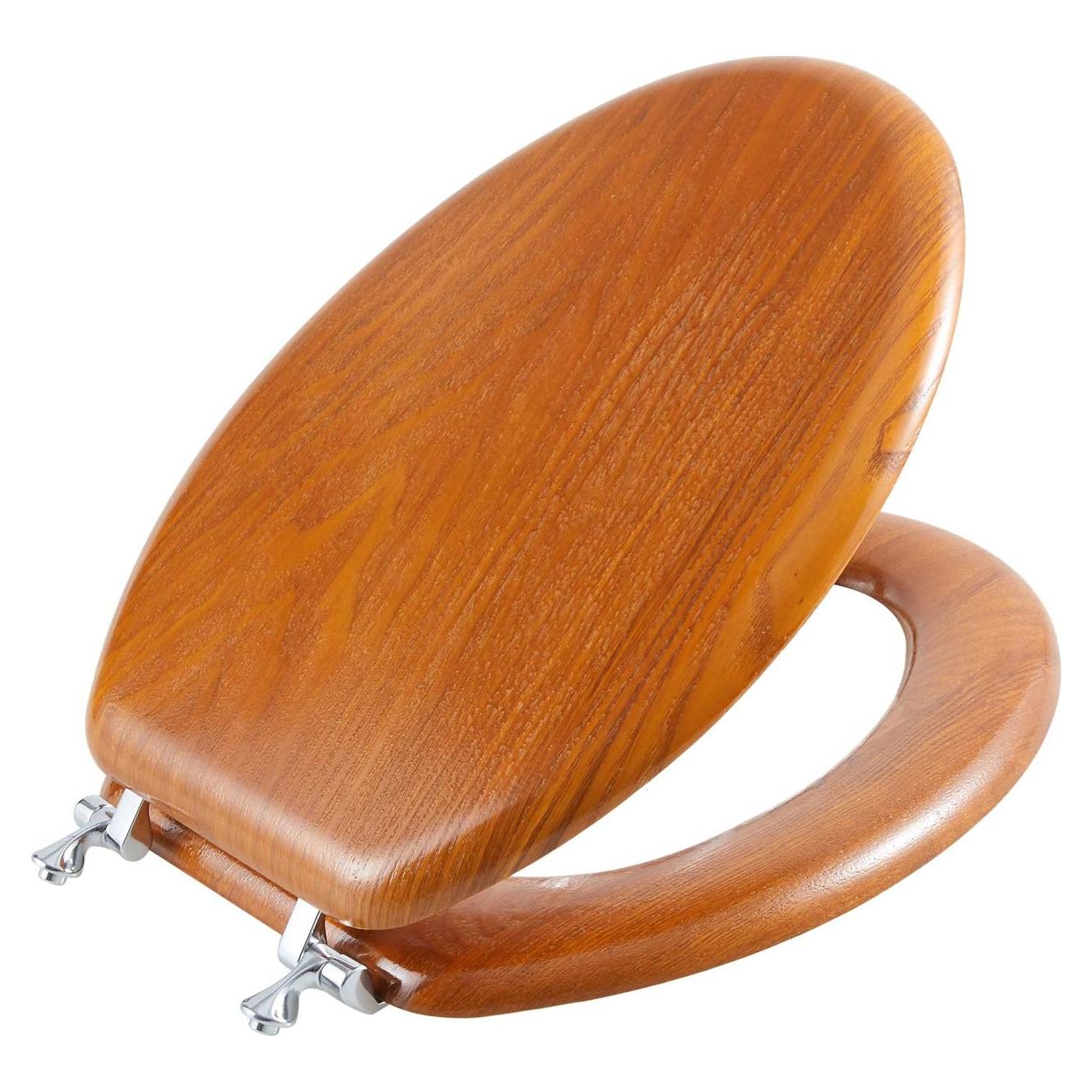 Asiento de Inodoro Alargado Angel Shield de Madera Natural