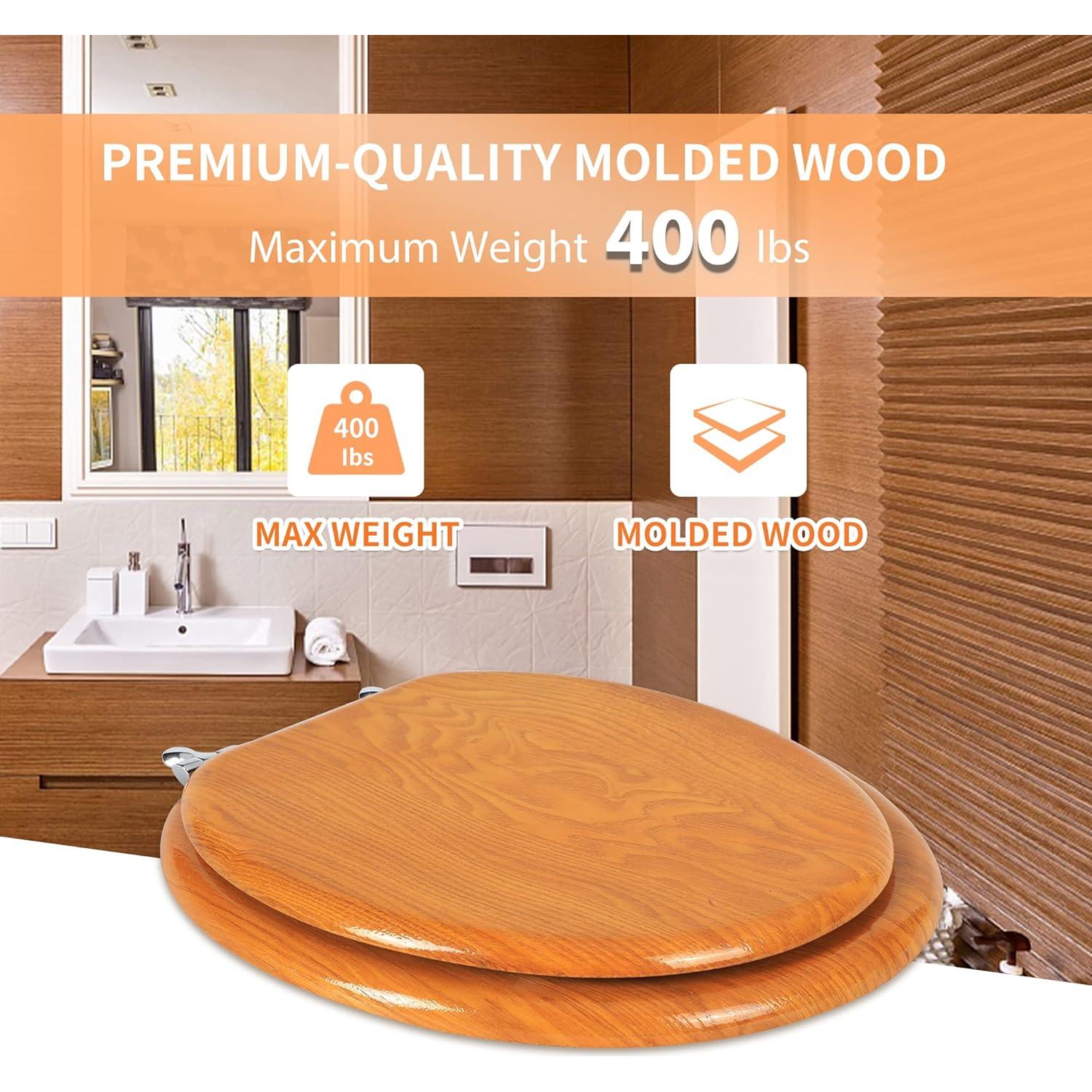 Asiento de Inodoro Alargado Angel Shield de Madera Natural