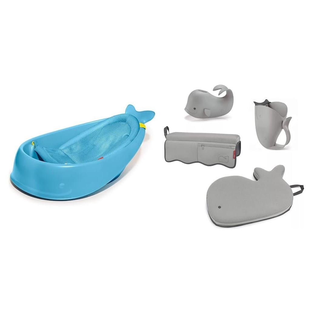 Bañera Inteligente 3 Etapas Skip Hop Moby Azul + Set Baño Gris