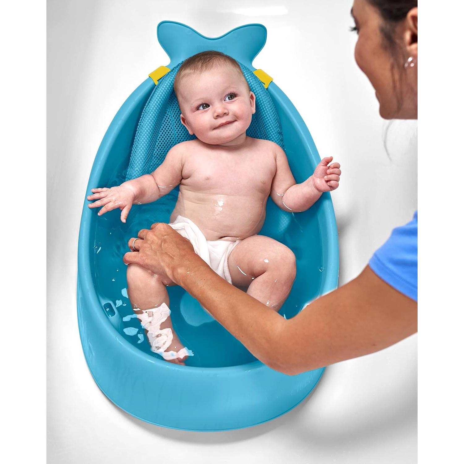 Bañera Inteligente 3 Etapas Skip Hop Moby Azul + Set Baño Gris