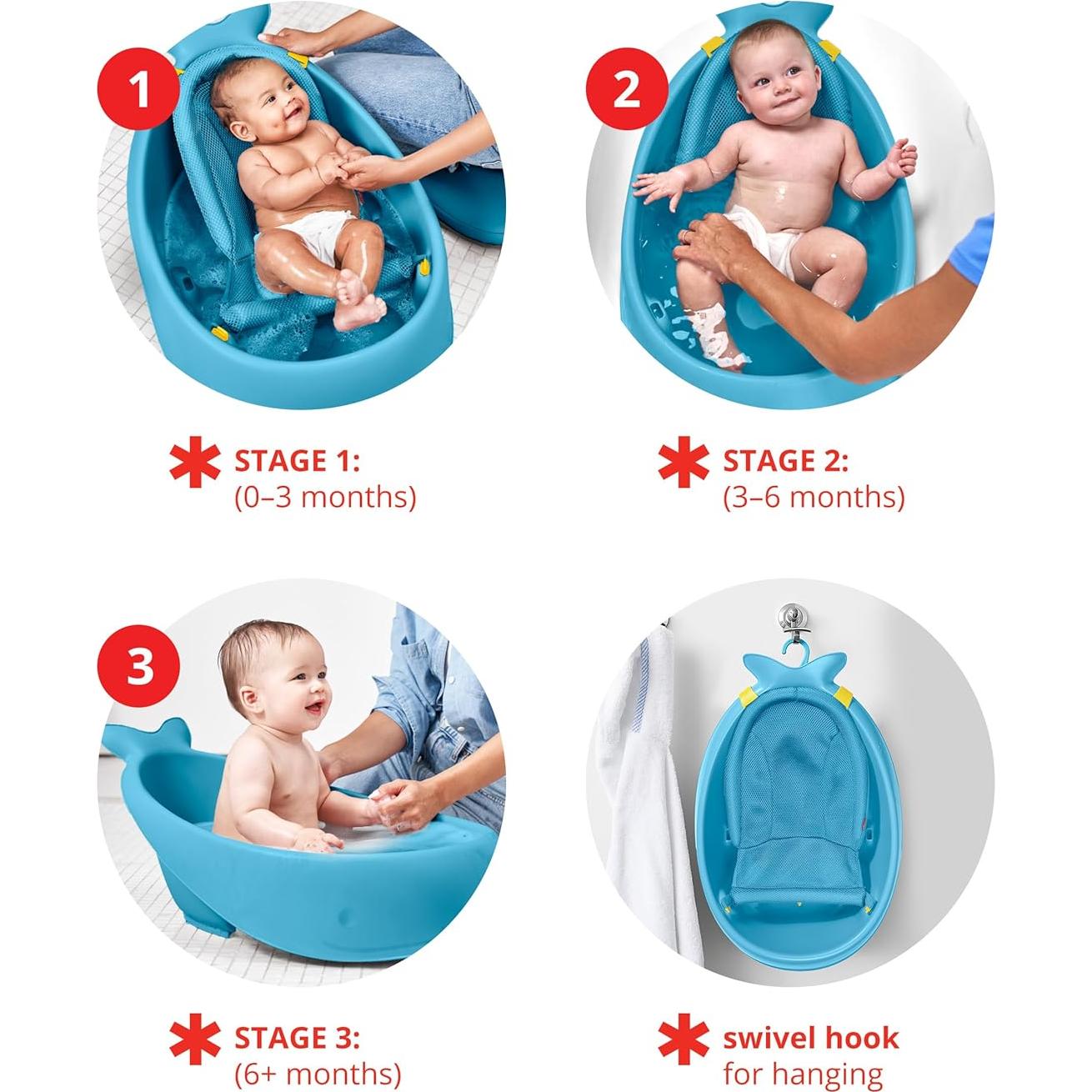 Bañera Inteligente 3 Etapas Skip Hop Moby Azul + Set Baño Gris