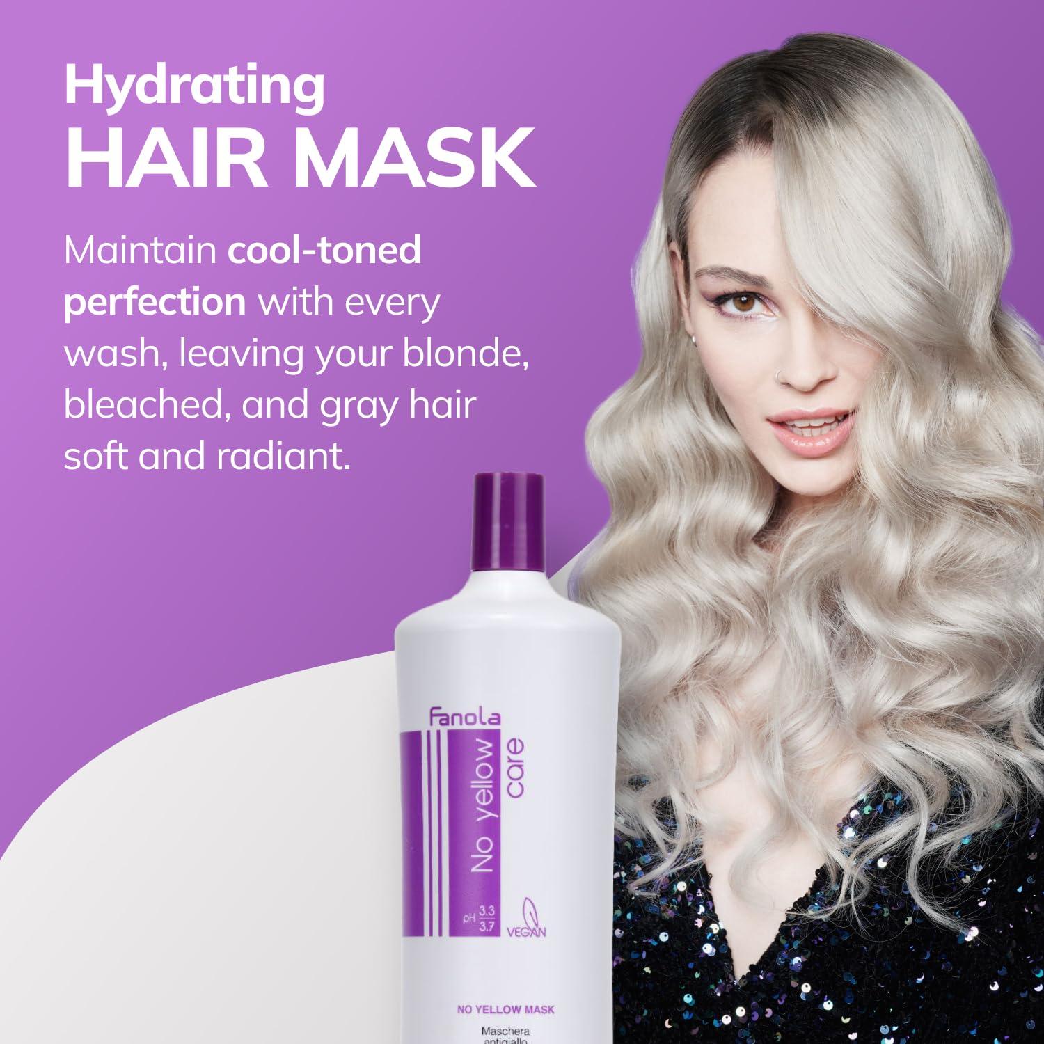 Fanola No Yellow Máscara de Cabello 1000 ml - Acondicionador Profundo para Rubio y Gris