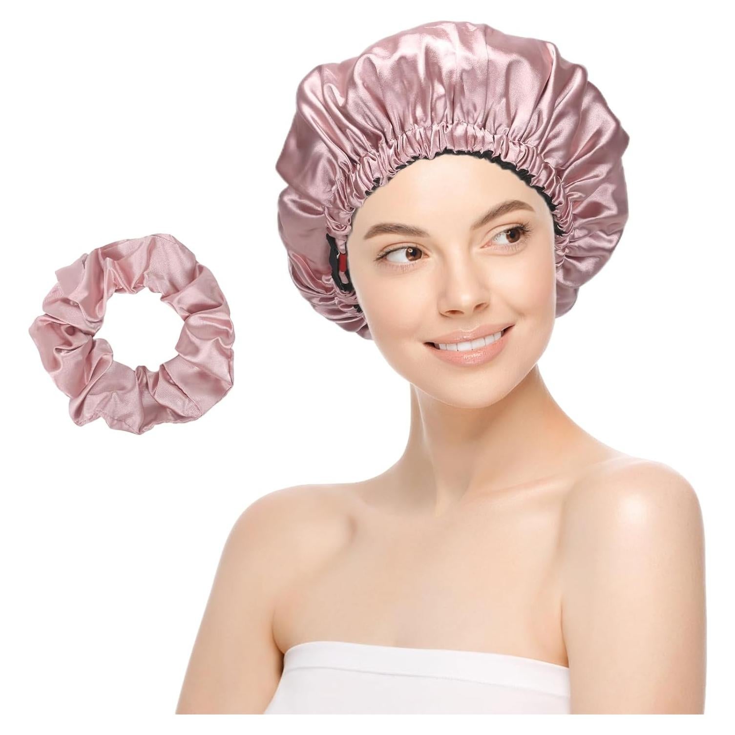 Bonete de dormir ajustable de satén rosa doble capa MIMEI