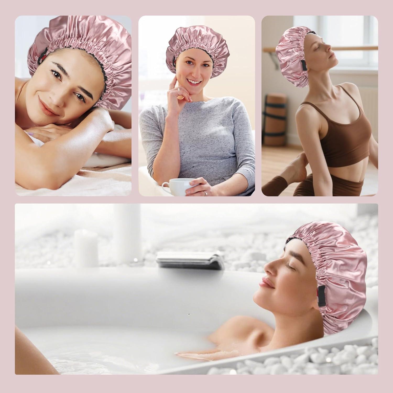 Bonete de dormir ajustable de satén rosa doble capa MIMEI