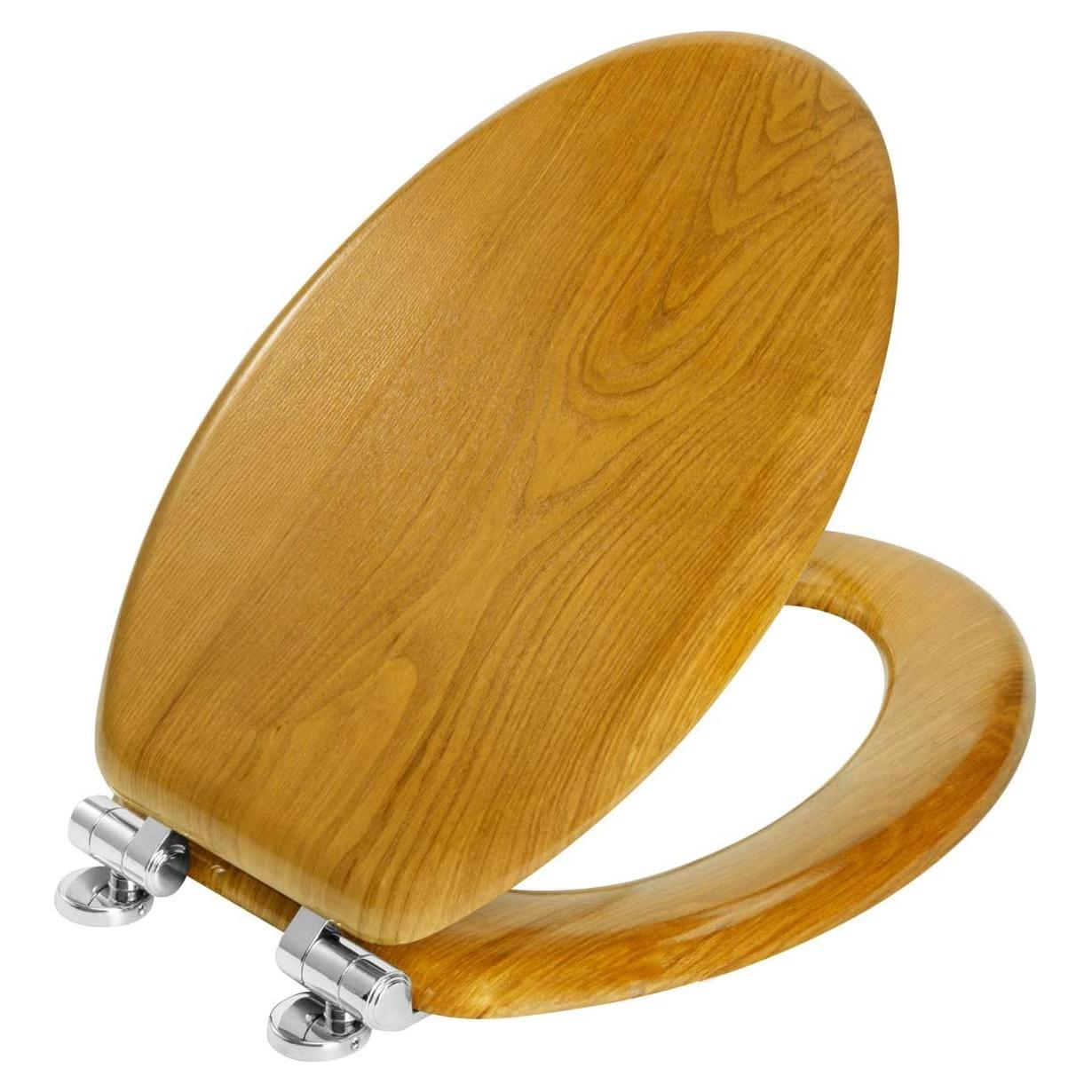 Asiento de Inodoro Alargado Angel Shield Madera Roble Cierre Silencioso