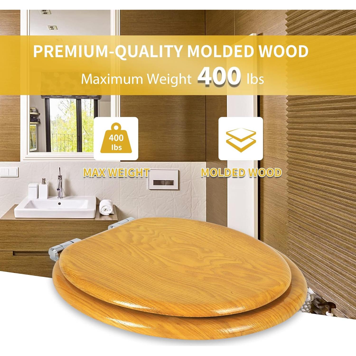 Asiento de Inodoro Alargado Angel Shield Madera Roble Cierre Silencioso