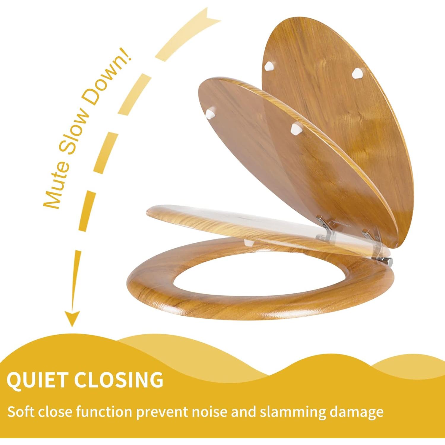 Asiento de Inodoro Alargado Angel Shield Madera Roble Cierre Silencioso