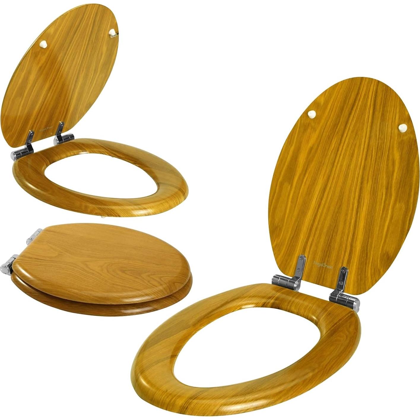 Asiento de Inodoro Alargado Angel Shield Madera Roble Cierre Silencioso