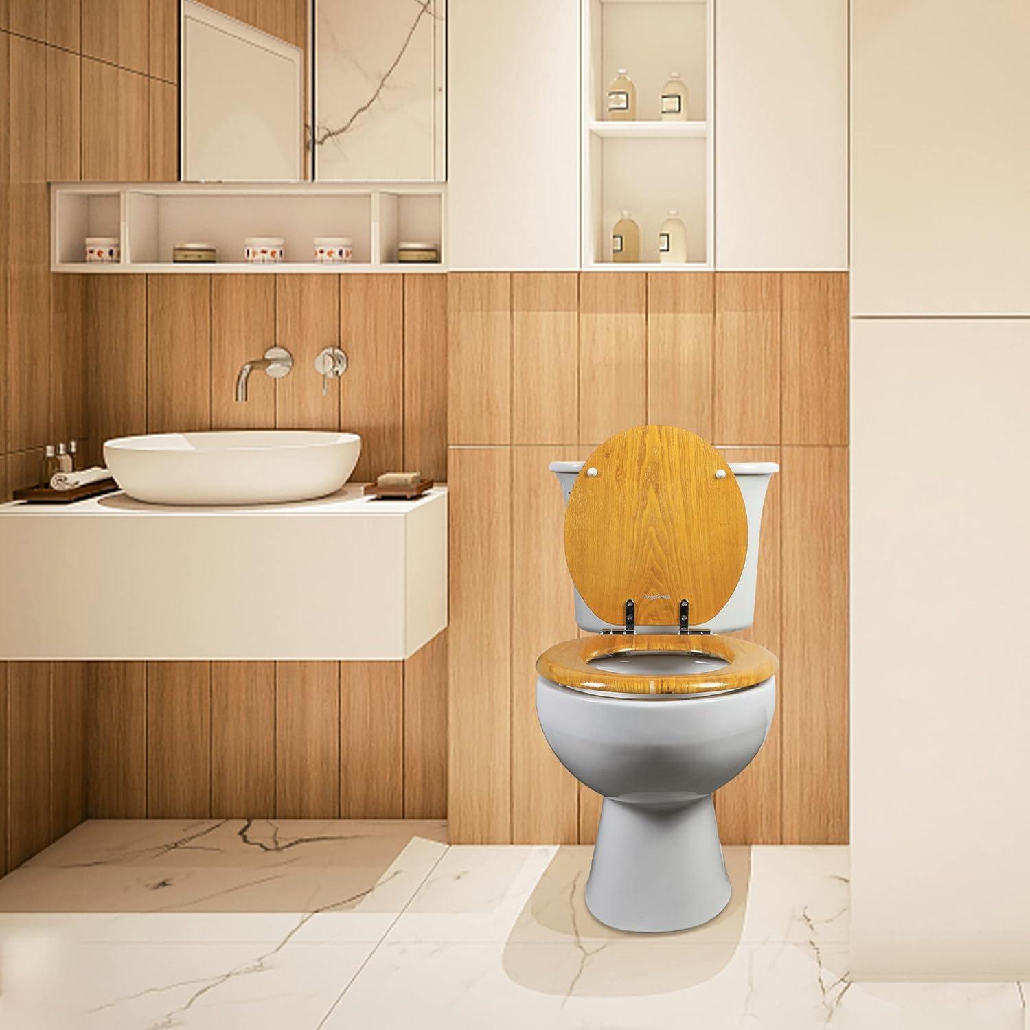 Asiento de Inodoro Alargado Angel Shield Madera Roble Cierre Silencioso
