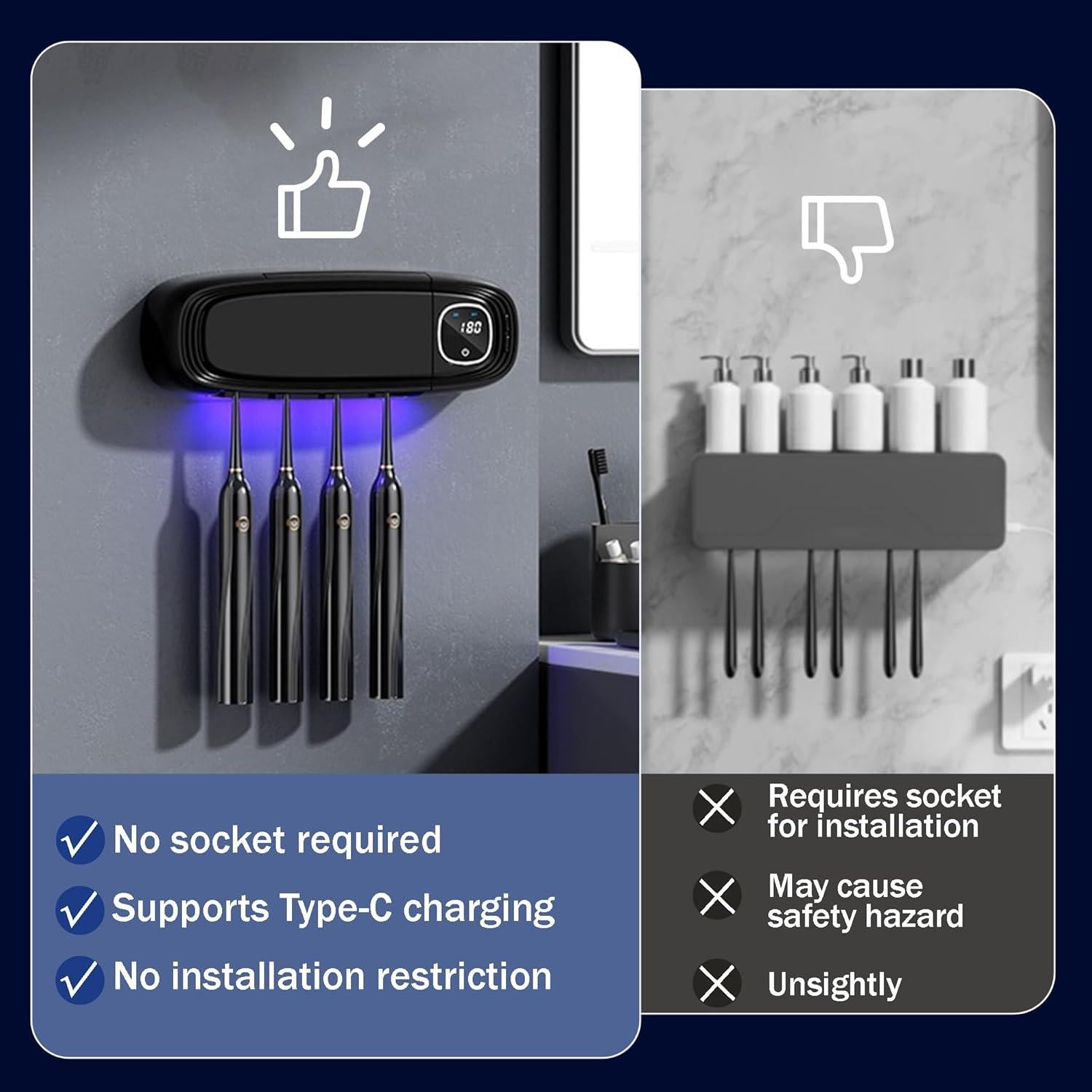 Soporte Limpiador de Cepillos de Dientes ARefugen Negro 4 Espacios