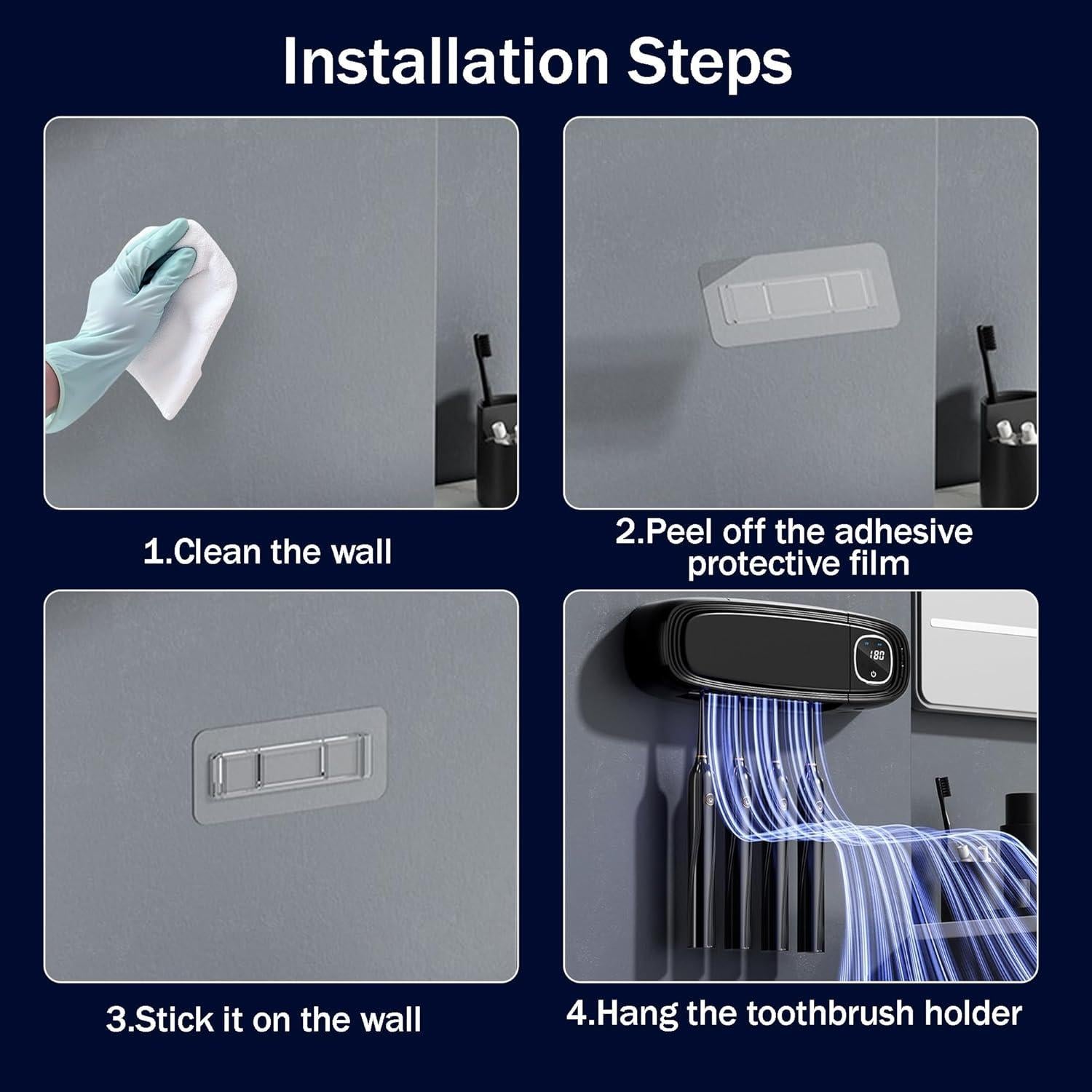 Soporte Limpiador de Cepillos de Dientes ARefugen Negro 4 Espacios