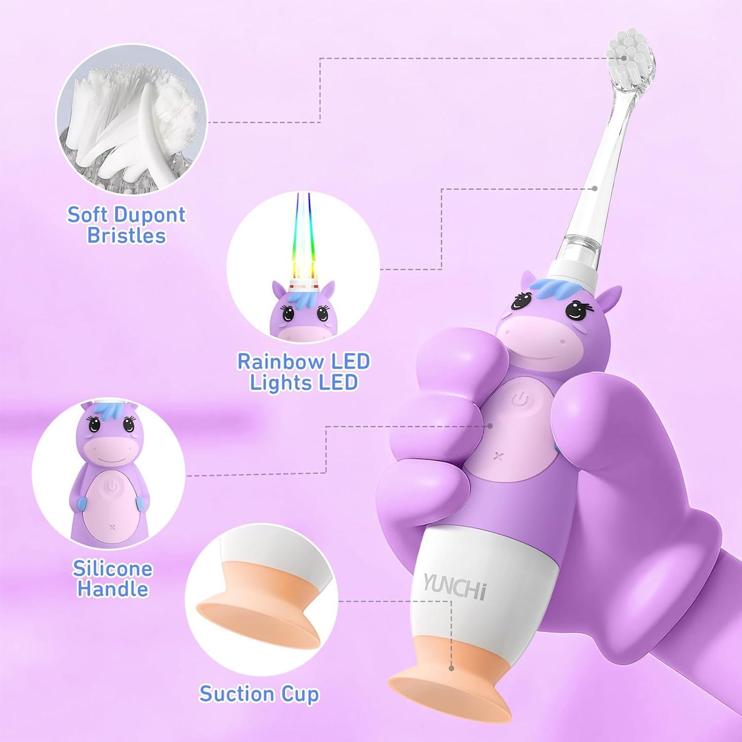 Cepillo de Dientes Eléctrico YUNCHI para Niños 0-6 Años con Luz LED