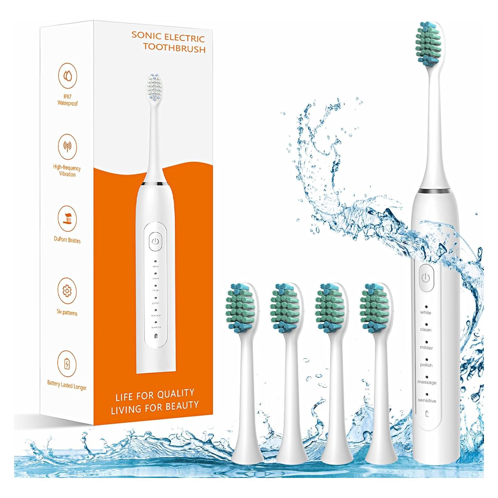 Cepillo de Dientes Eléctrico IYGLKD Impermeable 6 Modos 30 Días Batería