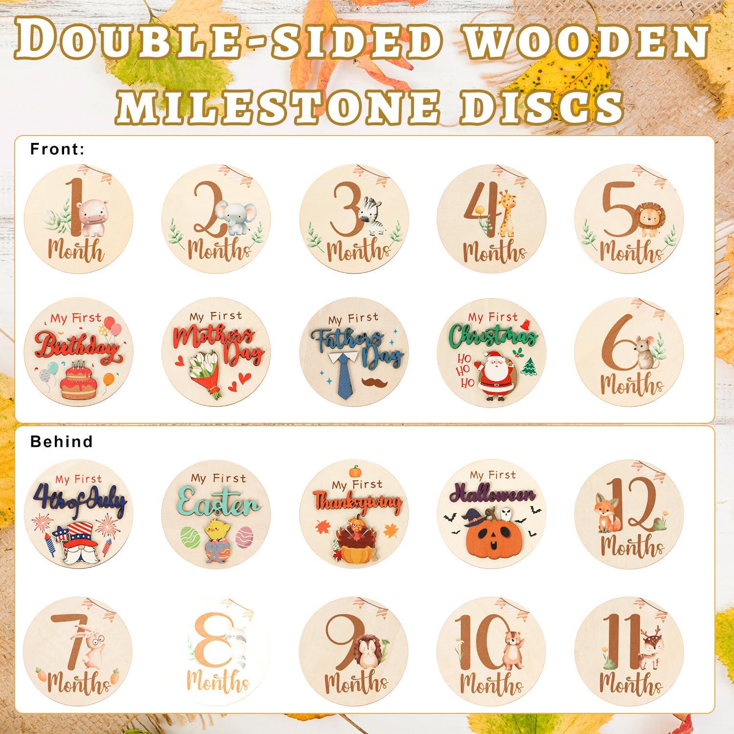 Carteles de Hitos Mensuales para Bebés de Madera - 11PCS