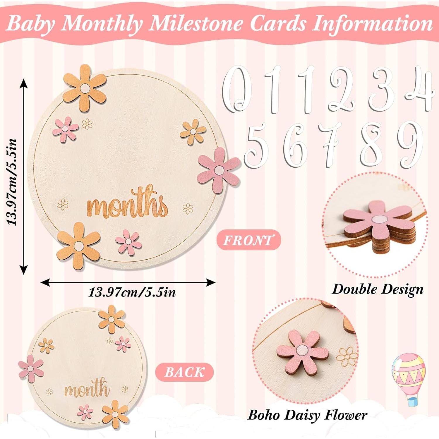 Tarjetas de Hitos Mensuales para Bebés Yerliker - Madera 14 cm