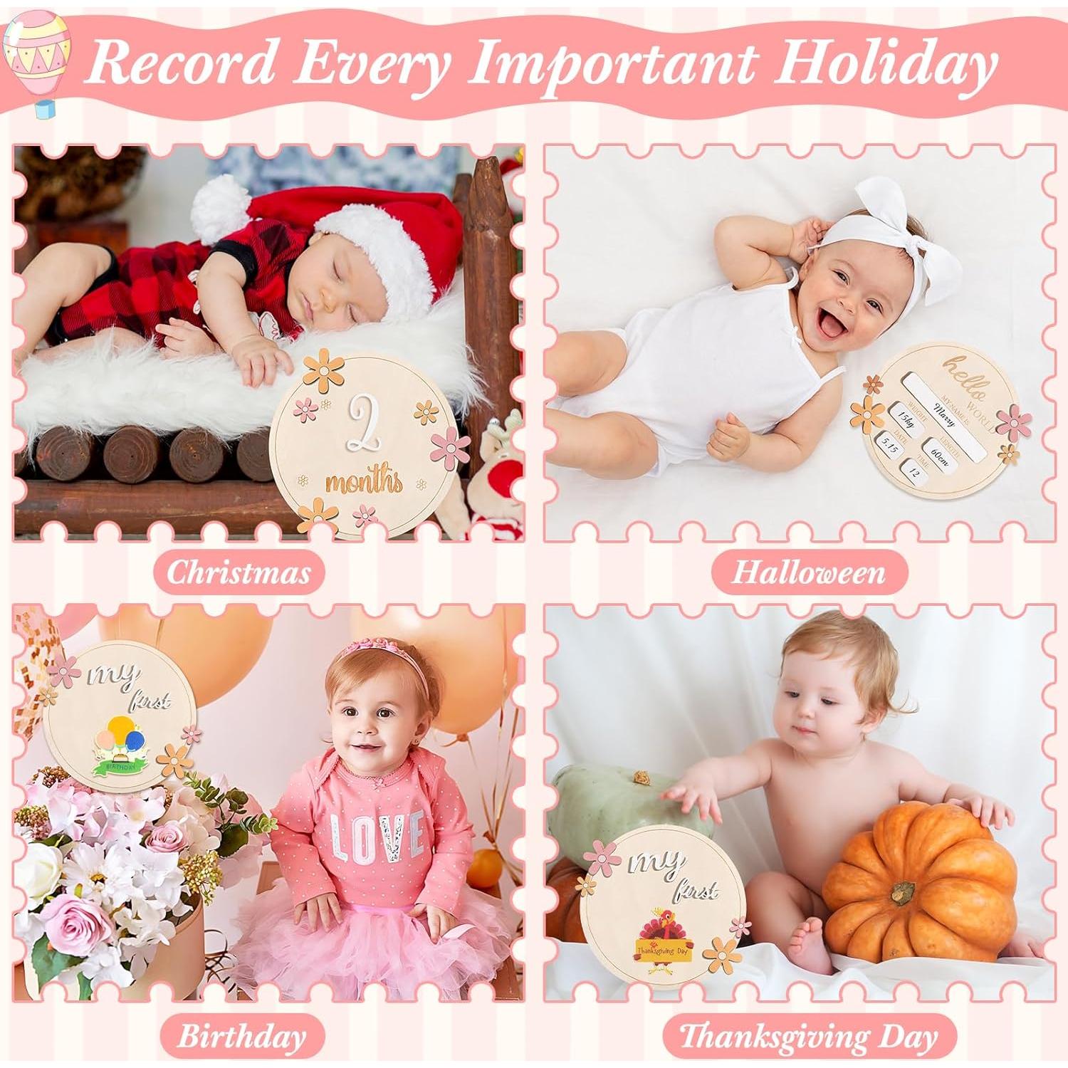 Tarjetas de Hitos Mensuales para Bebés Yerliker - Madera 14 cm